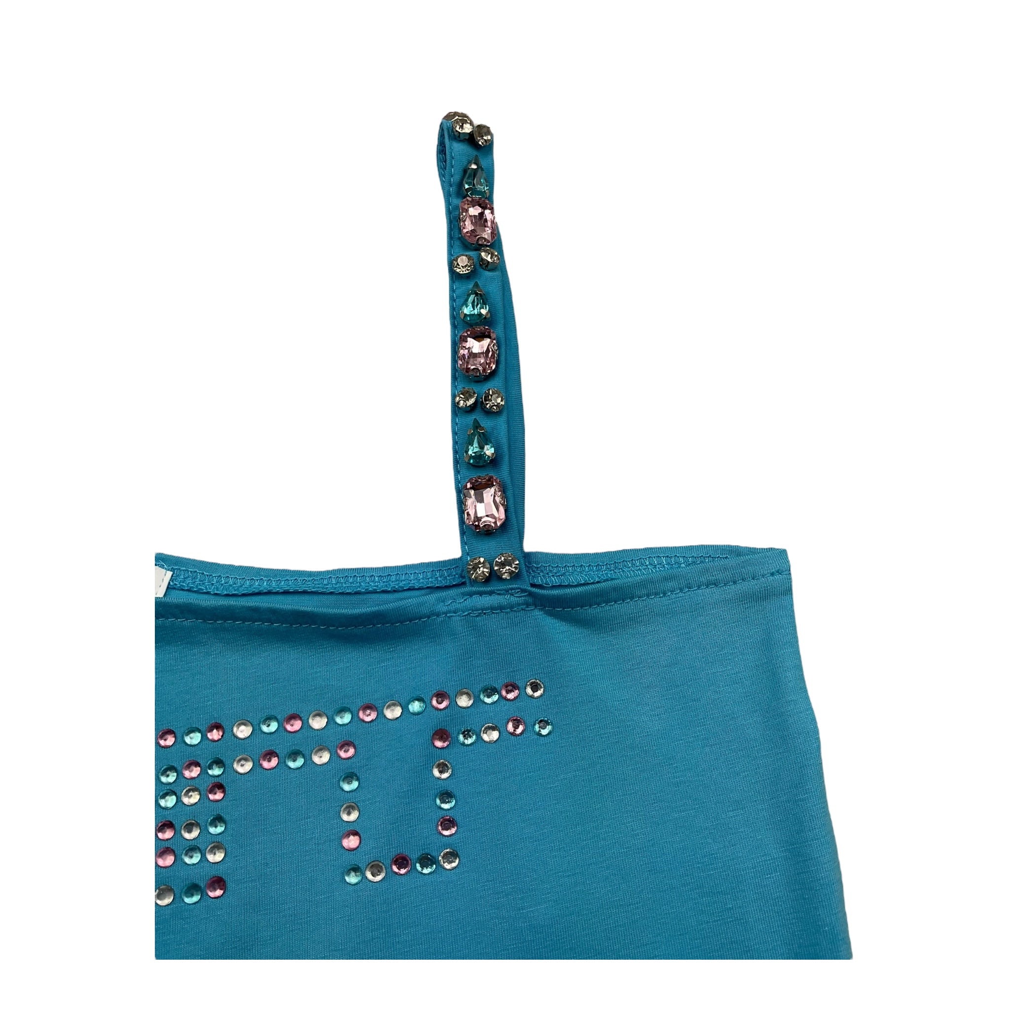 Met Top Bretelline Tinta Unita con Applicazioni per Bambina ME209 AZZURRO MET 