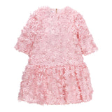 Mimisol Abito Manica Lunga Tinta Unita con Applicazioni Fiori per Bambina MFAB646 ROSA MIMISOL 