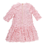 Mimisol Abito Manica Lunga Tinta Unita con Applicazioni Fiori per Bambina MFAB646 ROSA MIMISOL 