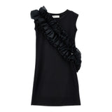 Monnalisa Abito Tinta Unita Giromanica con Balze per Bambina 17E905 NERO MONNALISA 
