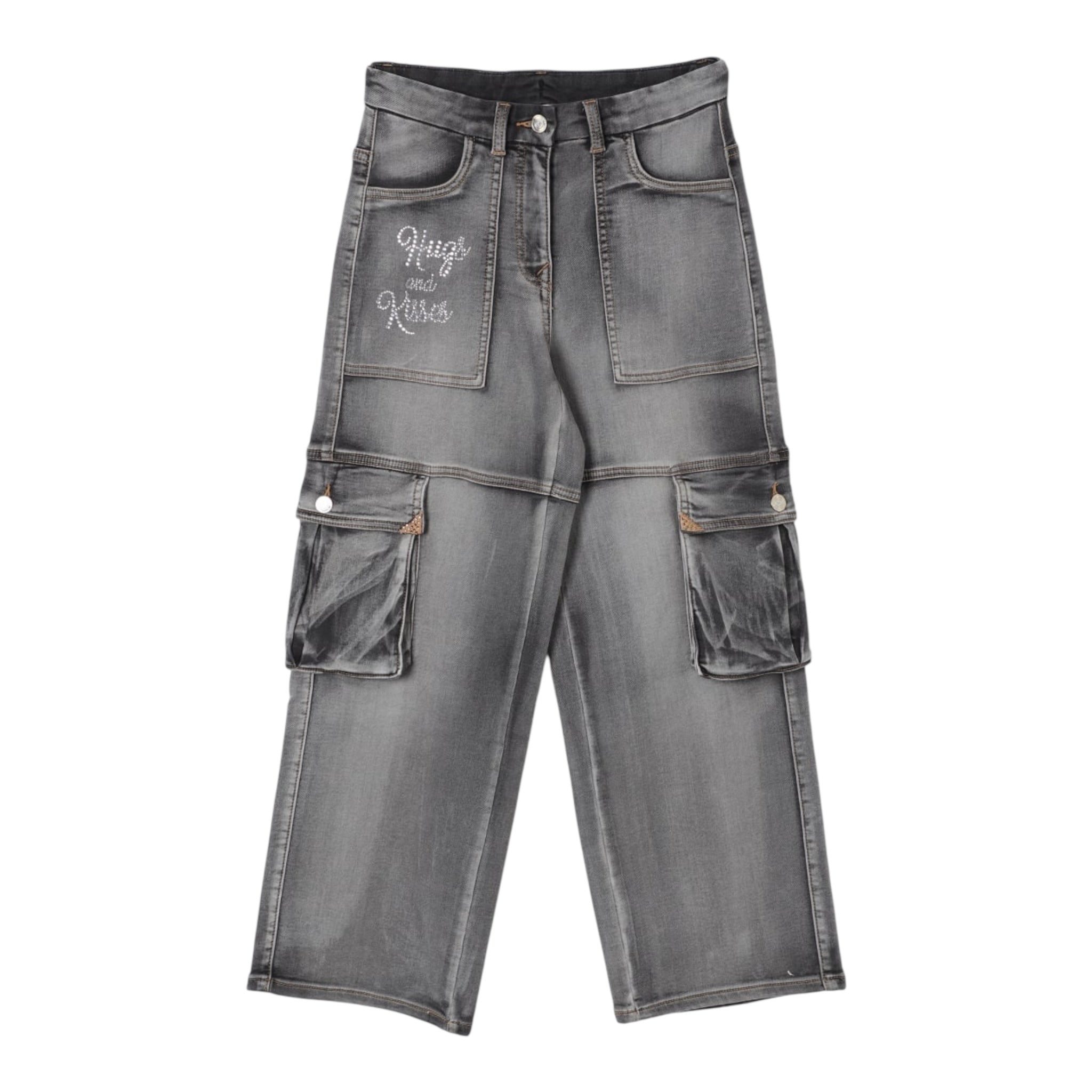 Monnalisa Jeans Tinta Unita Modello Palazzo con Tasconi per Neonato 19D406N GRIGIO MONNALISA 