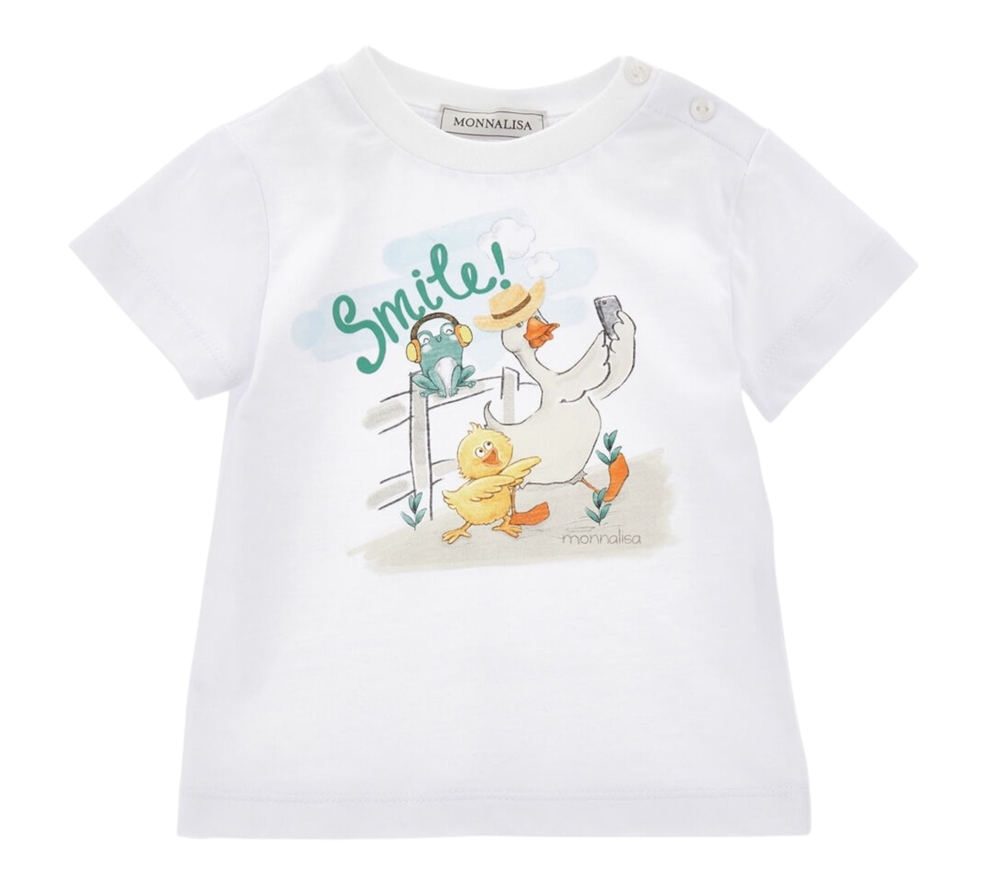 Monnalisa T-Shirt Girocollo Tinta Unita con Stampa per Neonato 28E603 BIANCO MONNALISA 
