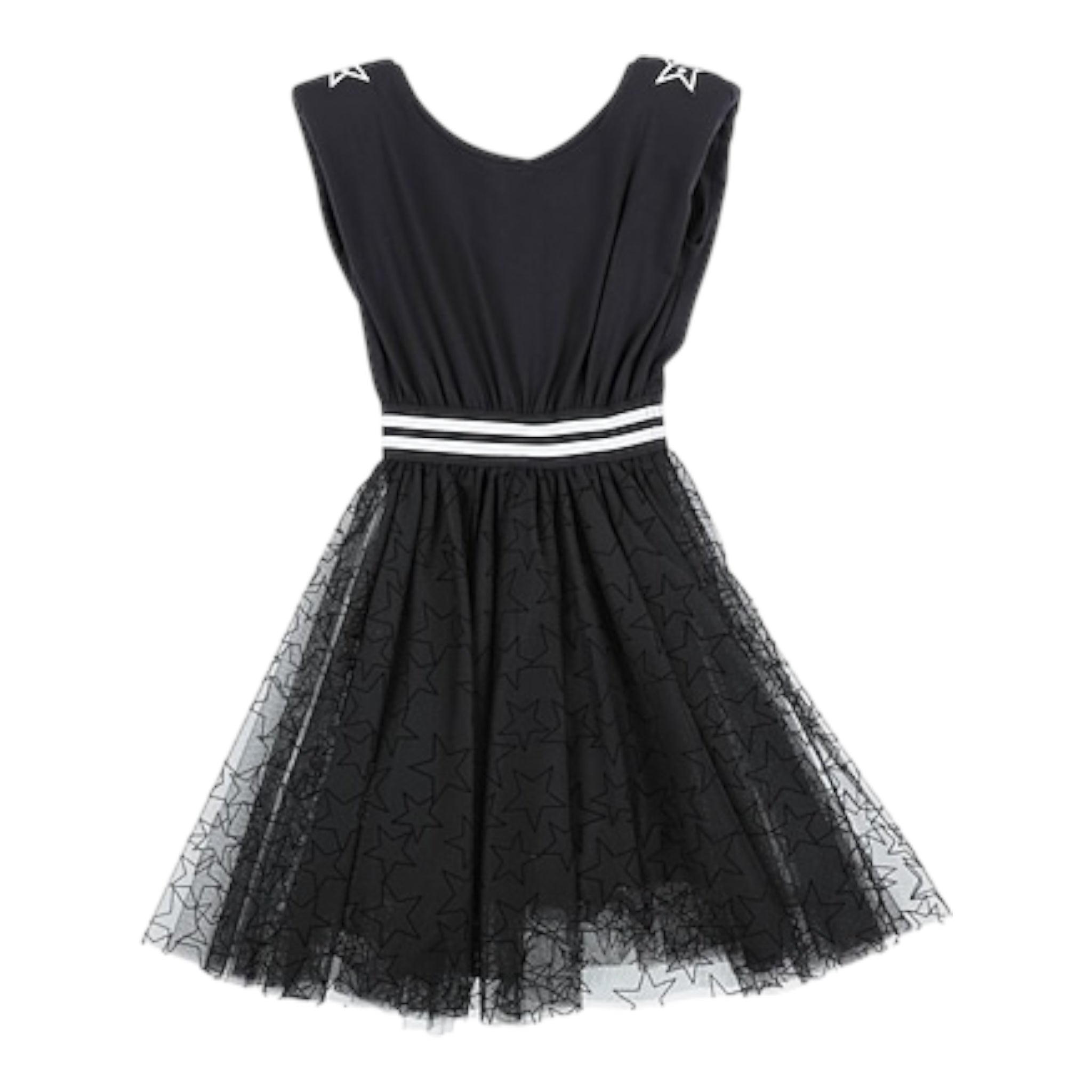 Monnalisa Abito Tinta Unita con Stampa Stelle per Bambina 419201 NERO MONNALISA 