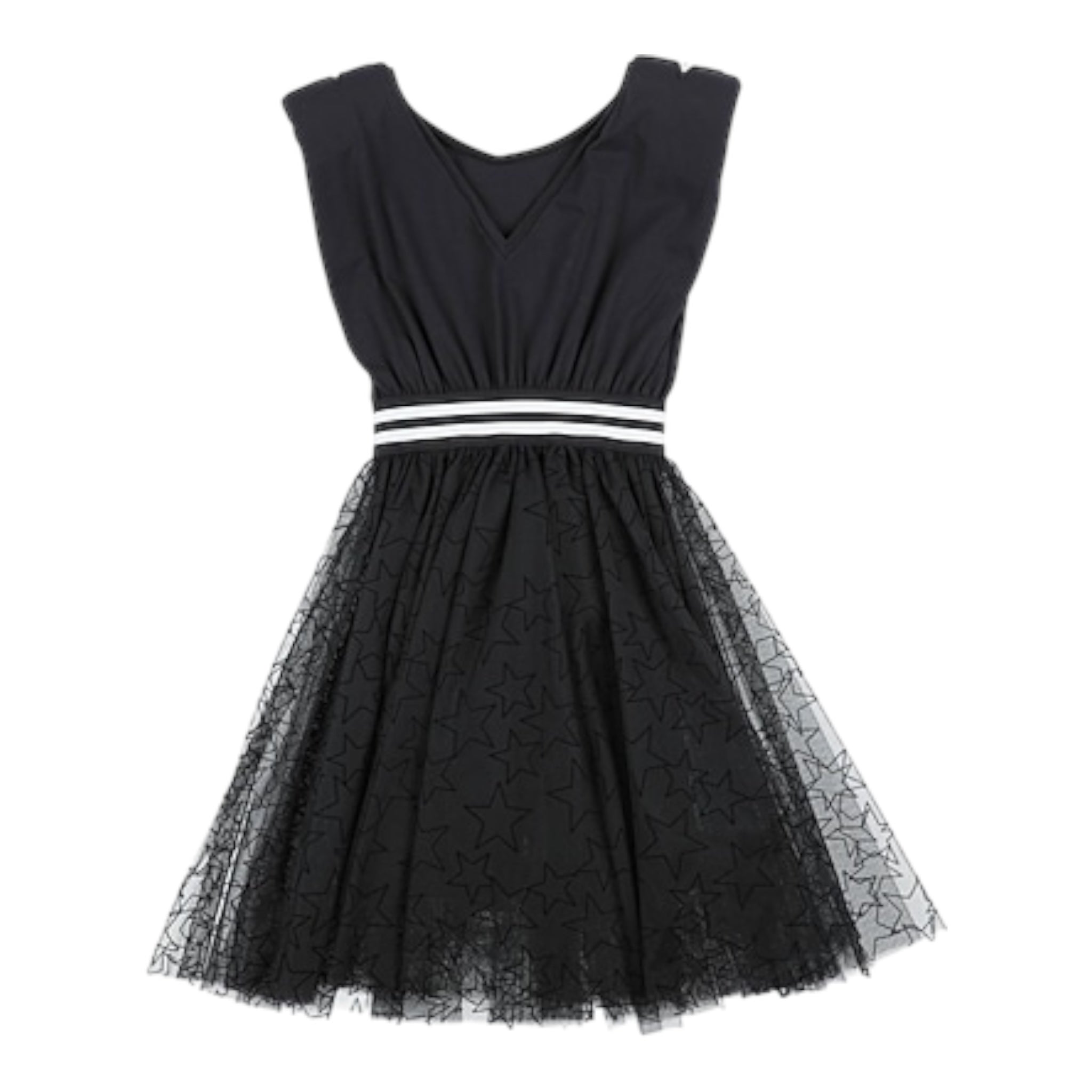 Monnalisa Abito Tinta Unita con Stampa Stelle per Bambina 419201 NERO MONNALISA 