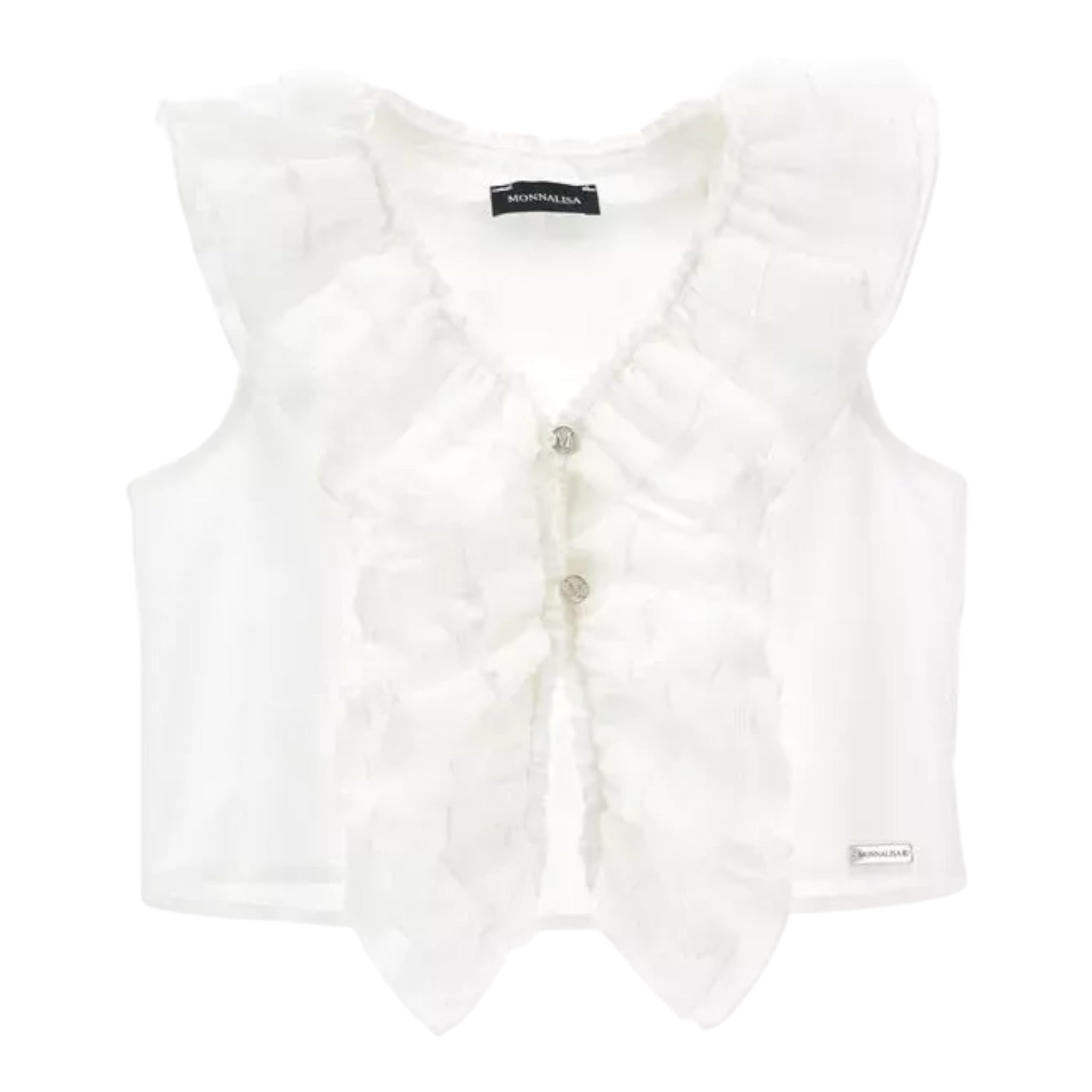 Monnalisa Camicia Giromanica Tinta Unita con Rouches per Bambina 41E302 BIANCO MONNALISA 