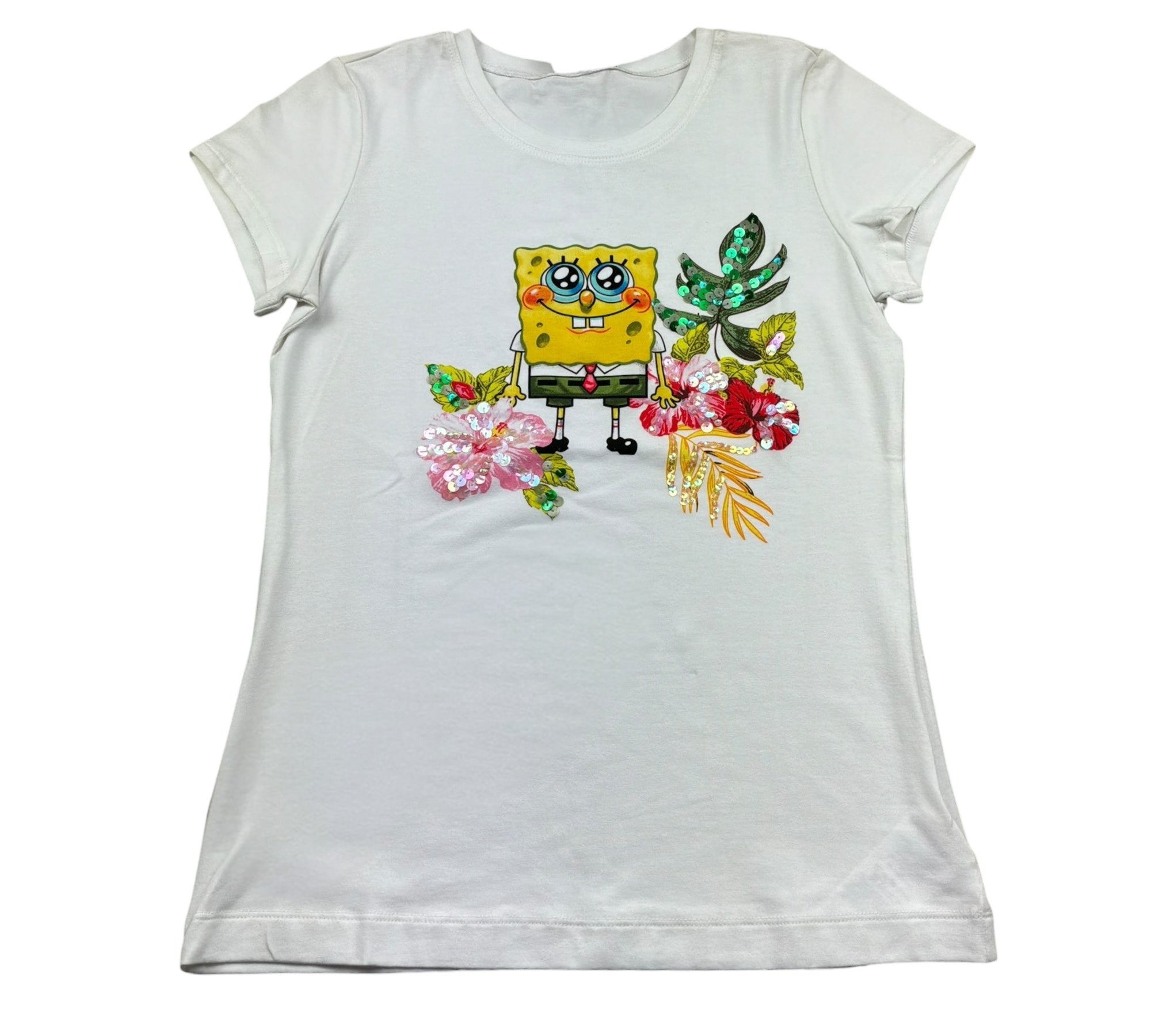 Monnalisa T.Shirt Girocollo Tinta Unita Co Stampa Spongbob per Bambina 665600S5 BIANCO MONNALISA 