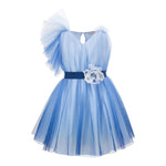 Monnalisa Abito Cerimonia Tinta Unita con Tulle per Bambina 71A914 AZZURRO MONNALISA 