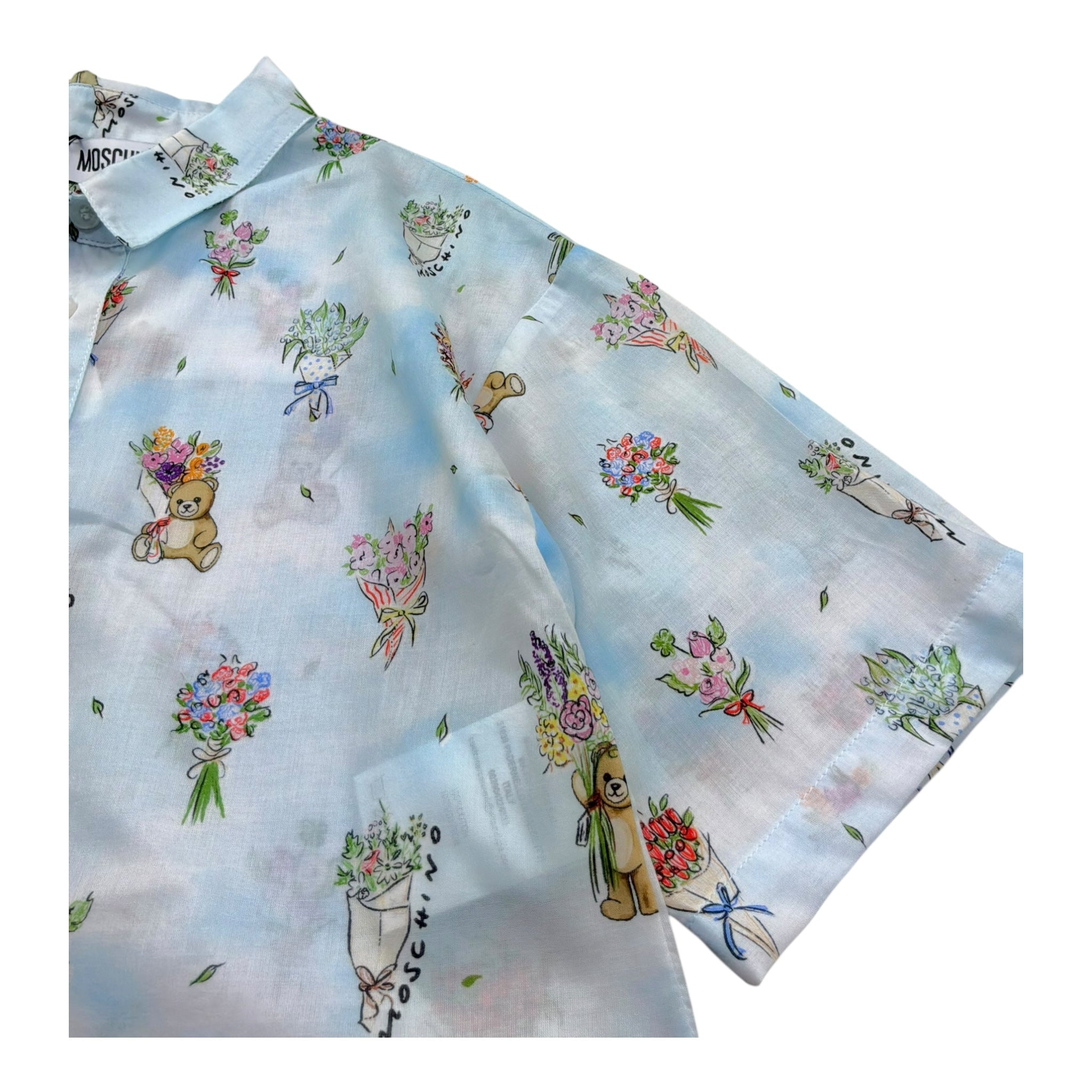 Moschino Camicia Mezza Manica Tinta Unita con Stamopa per Bambina HDC02C AZZURRO MOSCHINO 