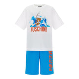 Moschino Completo 2 Pezzi T-Shirt-Bermuda Bicolore per Bambino HUG00QX BIANCO/AZZURRO MOSCHINO 