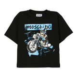Moschino T-Shirt Girocollo tinta unita con Stampa Nero per Bambino HUM054 NERO MOSCHINO 