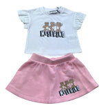 Moschino Completo 2 P T-Shirt Girocollo Tinta Unita con Stampa-Gonna per Neonata MBG01GG BIANCO MOSCHINO 