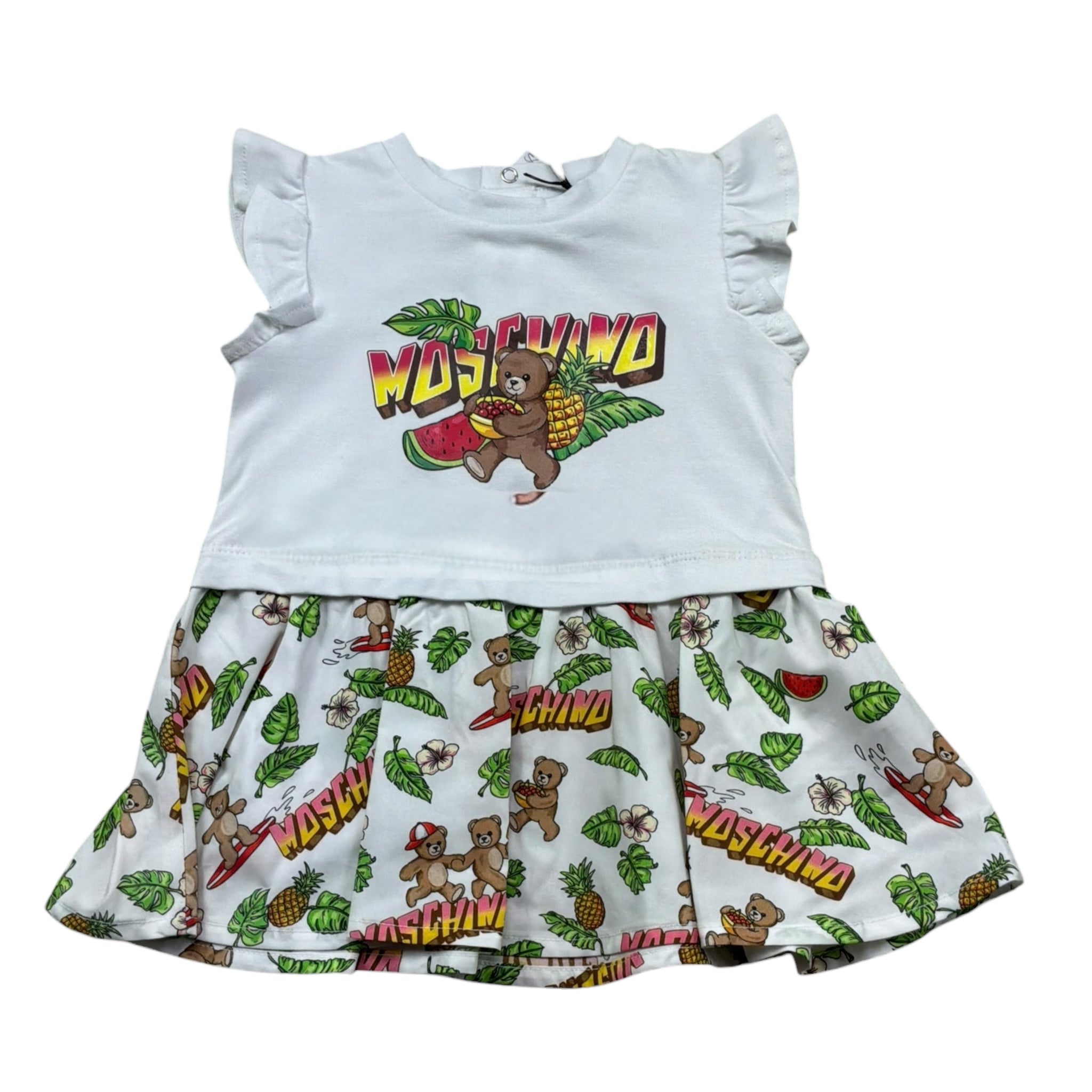 Moschino Abito Mezza Manica Tinta Unita con Fantasia per Neonata MDV0D7 BIANCO MOSCHINO 
