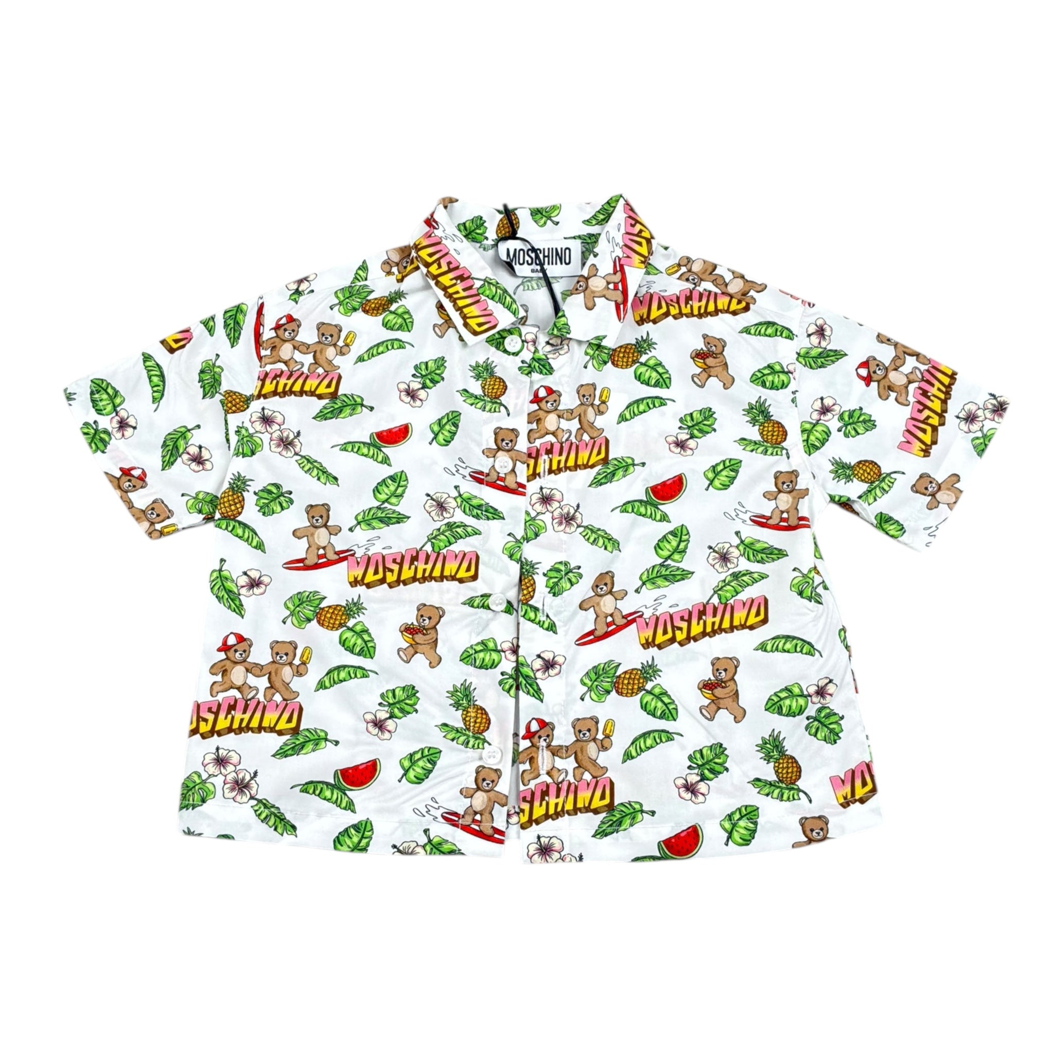 Moschino Camicia Mezza Manica Tinta Unita con Stampa per Neonato MUC01L BIANCO MOSCHINO 