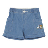 Moschino bermuda In Denim Tinta Unita con Stampa per Neonata MUQ019X BLU MOSCHINO 