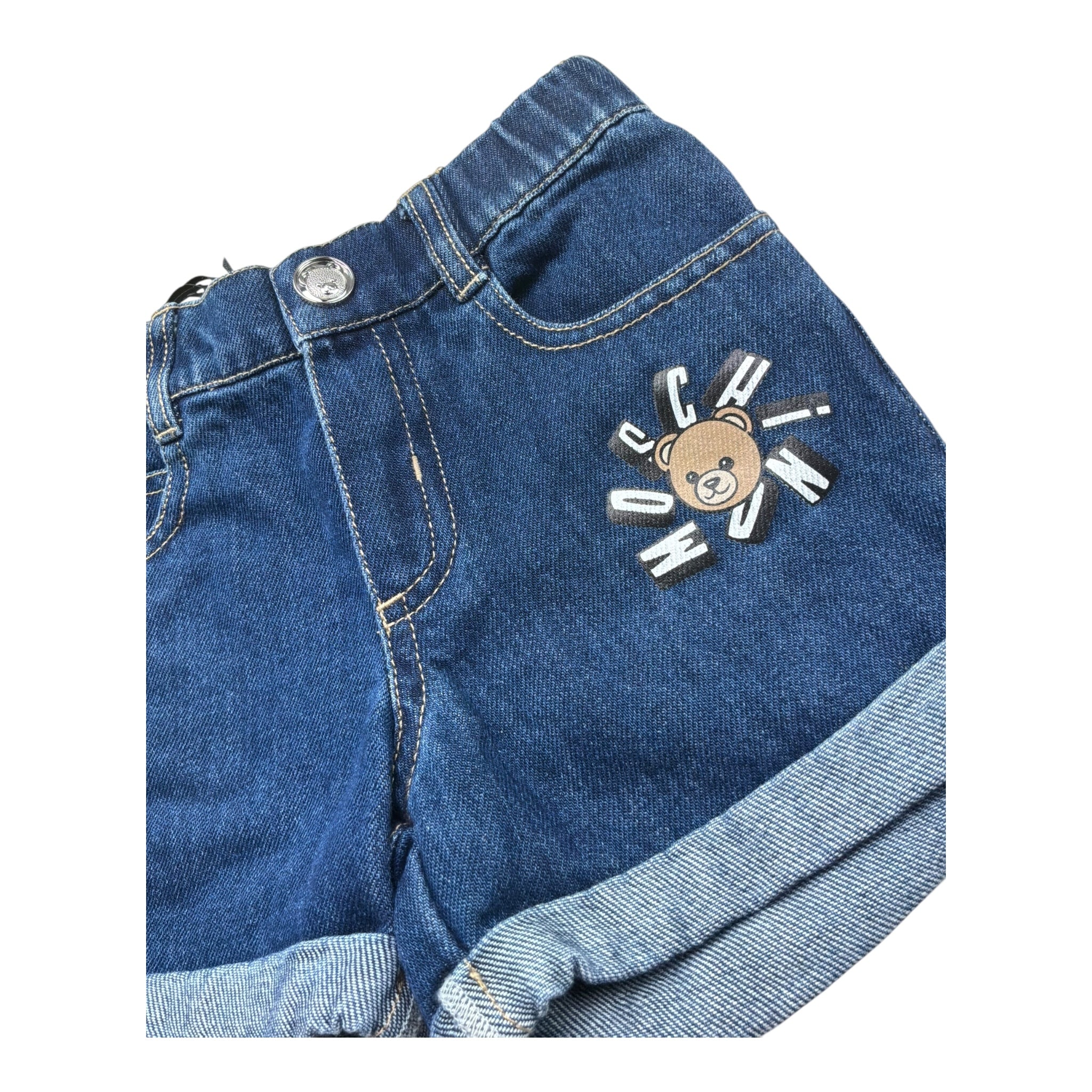 Moschino Short In Denim Tinta Unita con Stampa per Neonata MUQ01T BLU MOSCHINO 