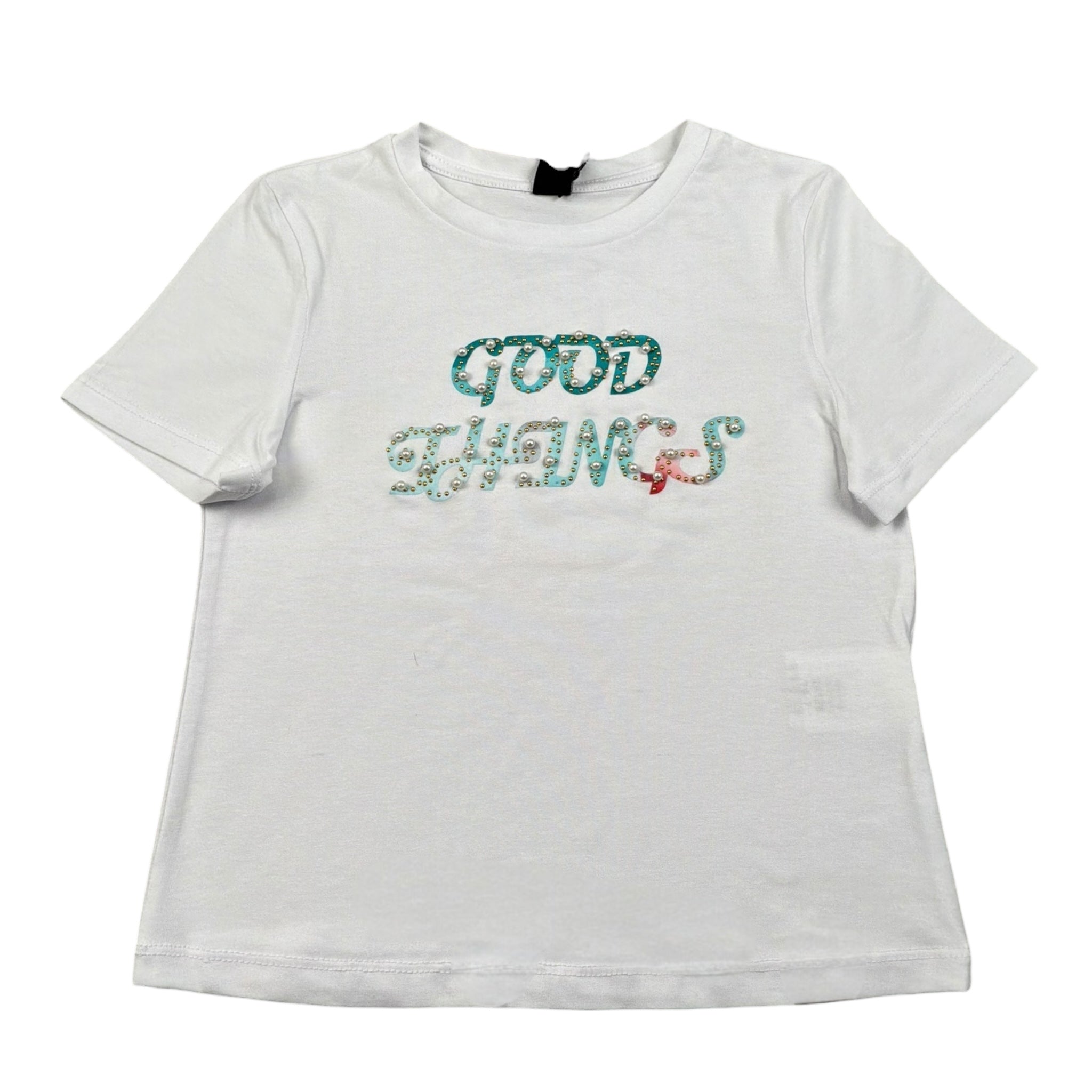 Naice T-Shirt Girocollo Tinta Unita con Stampa In Contrasto per Bambina 24128 BIANCO NAICE 