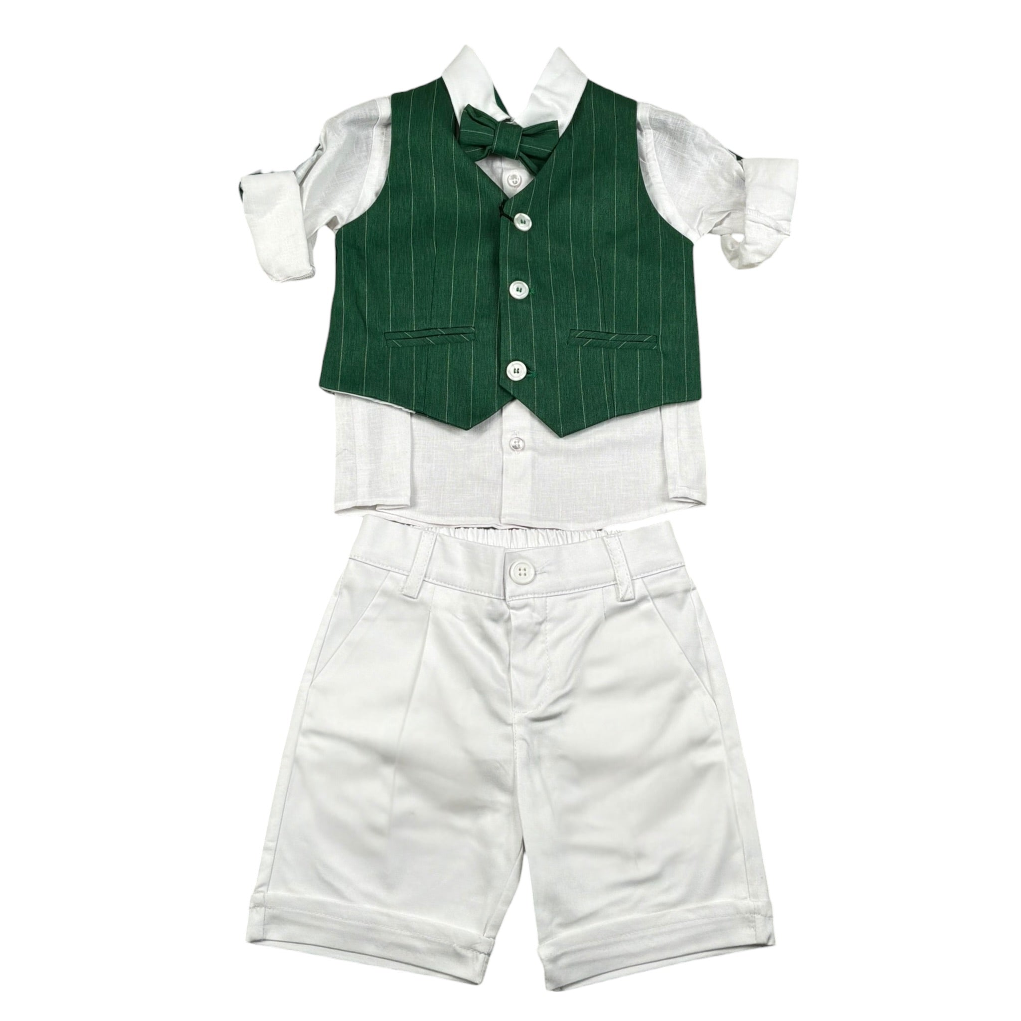 Never Too Completo 4 Pezzi Camicia-Bermuda-Gilet-Papillion per Bambino GM2237NJ VERDE NEVER TOO 