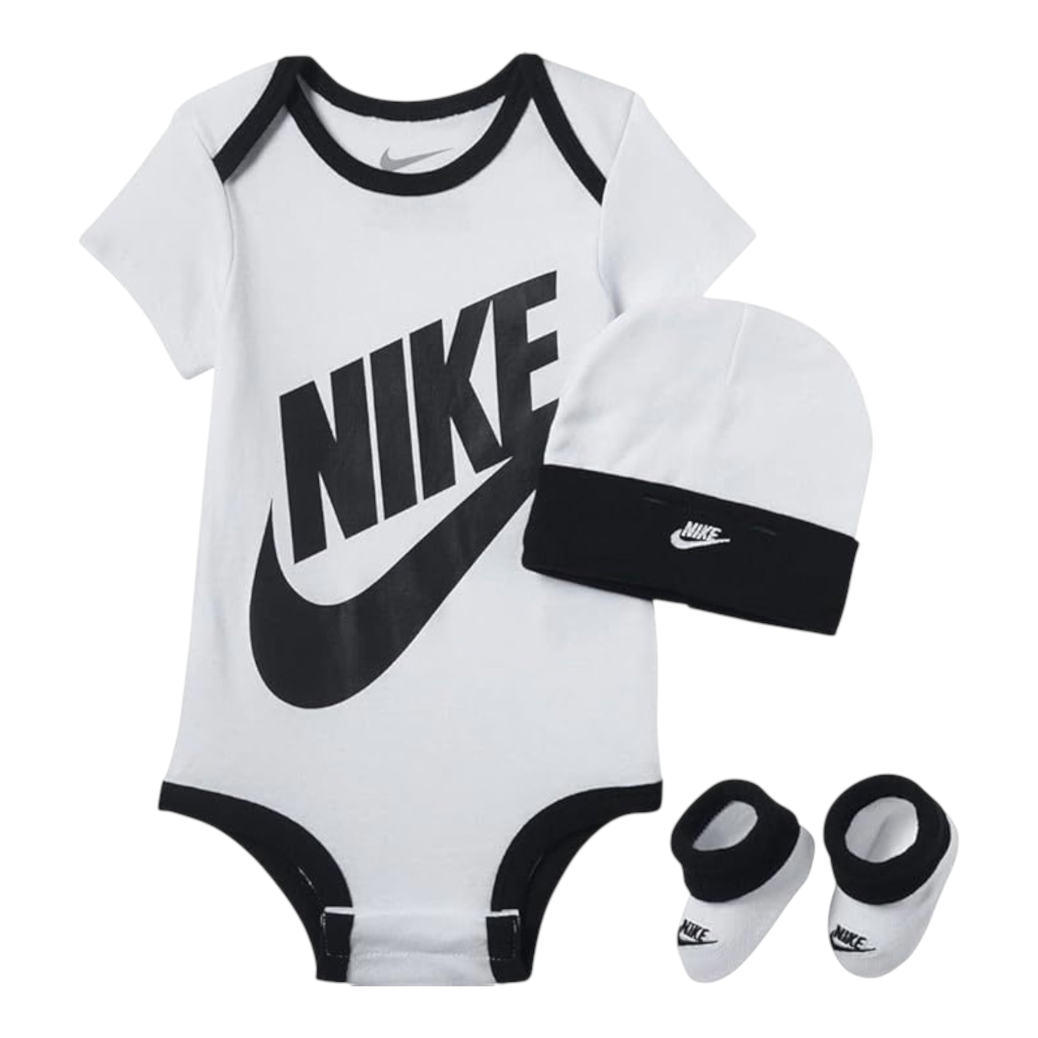 Nike Completo 3 Pezzi Body-Babbucce-Cappello per Neonato LN0073 BIANCO NIKE 