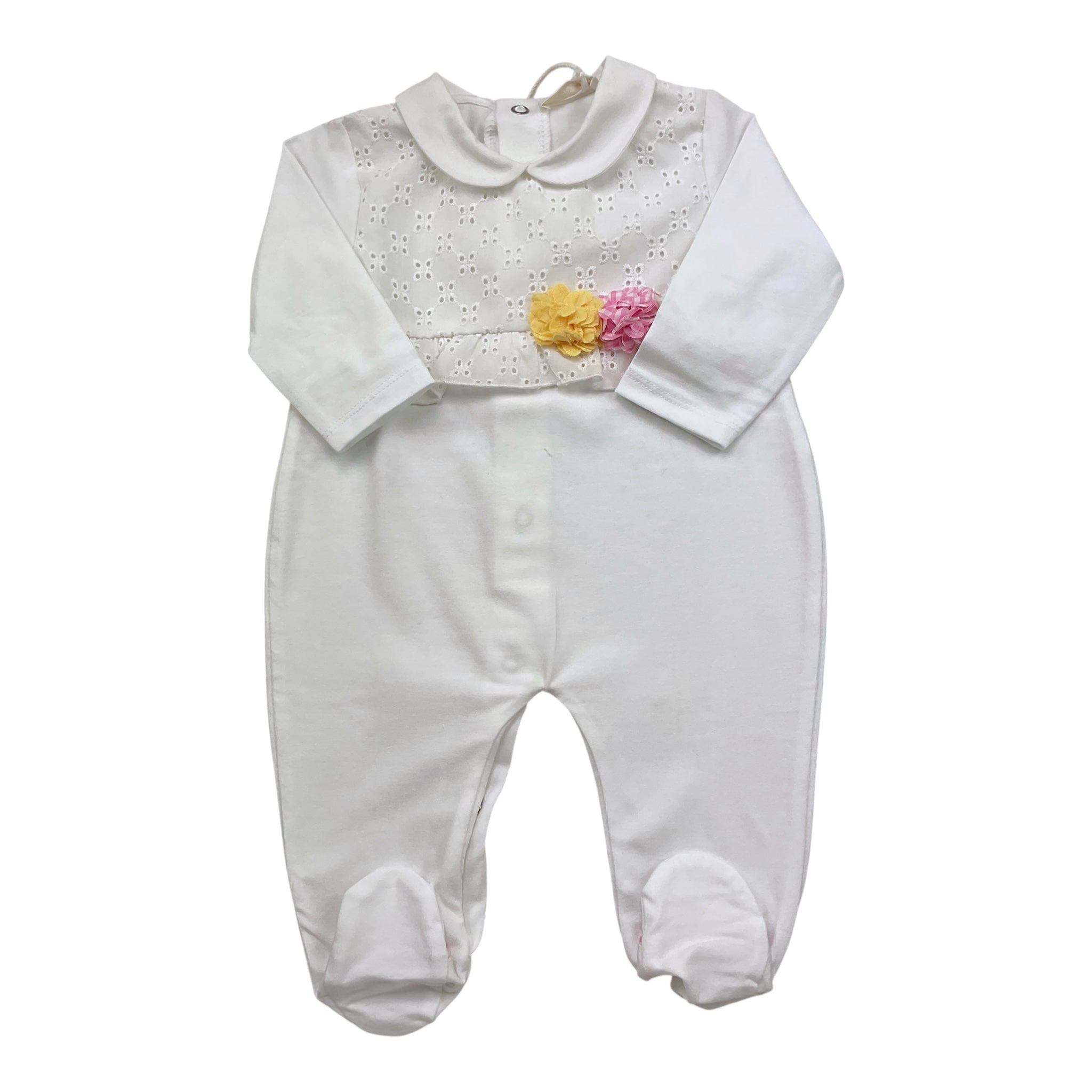 Ninnaoh Tutina Tinta Unita con Ricami E Applicazione Fiori per Neonata E2228T BIANCO NINNAOH 