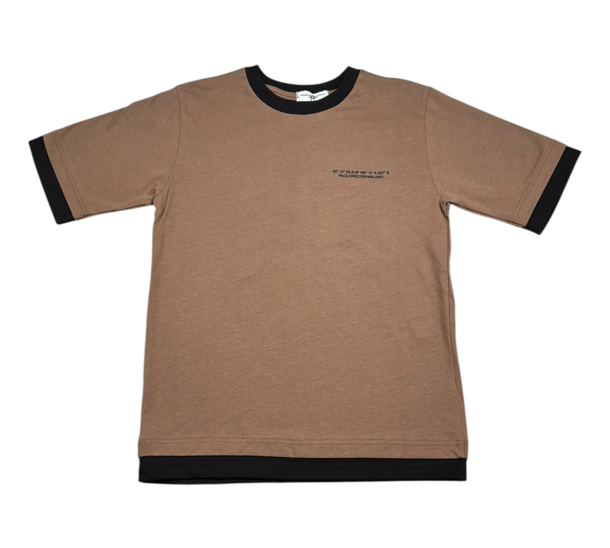 Paolo Pecora T-Shirt Girocollo Tinta Unita con Profili In Contrasto per Bambino PP4347 MARRONE PAOLO PECORA 