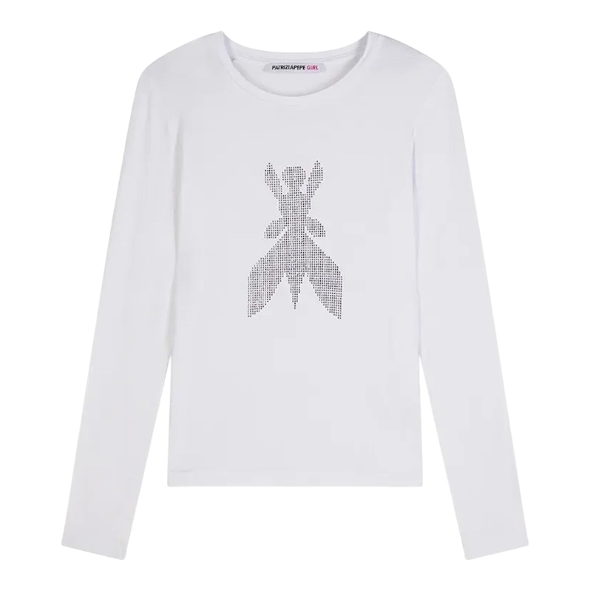 Patrizia Pepe Shirt Girocollo Tinta Unita con Brillantini per Bambina 7M0752 BIANCO PATRIZIA PEPE 