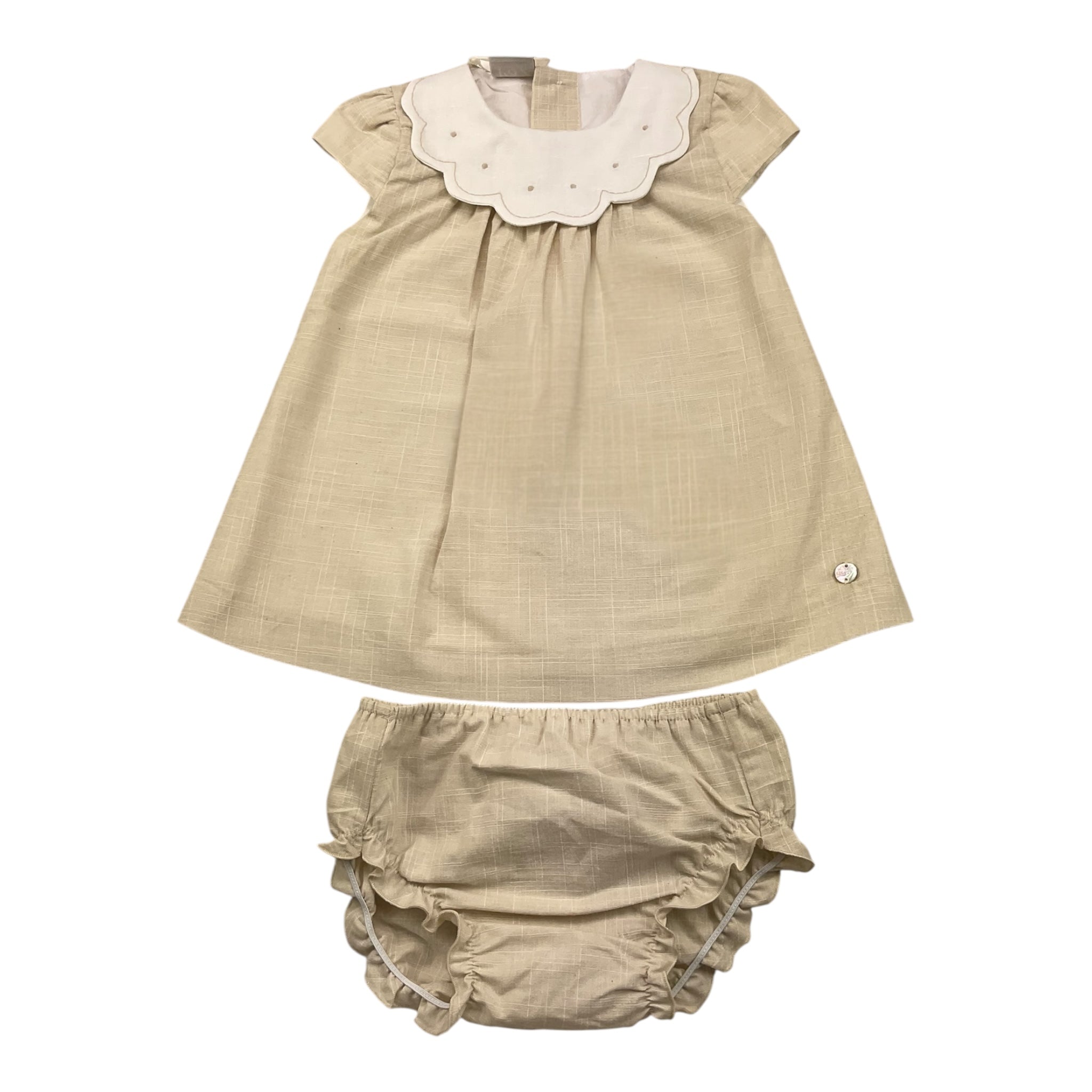 Paz Rodriguez Set Abito Mezza Manica-Coulotte Tinta Unita per Neonata 004152719 BEIGE PAZ RODRIGUEZ 
