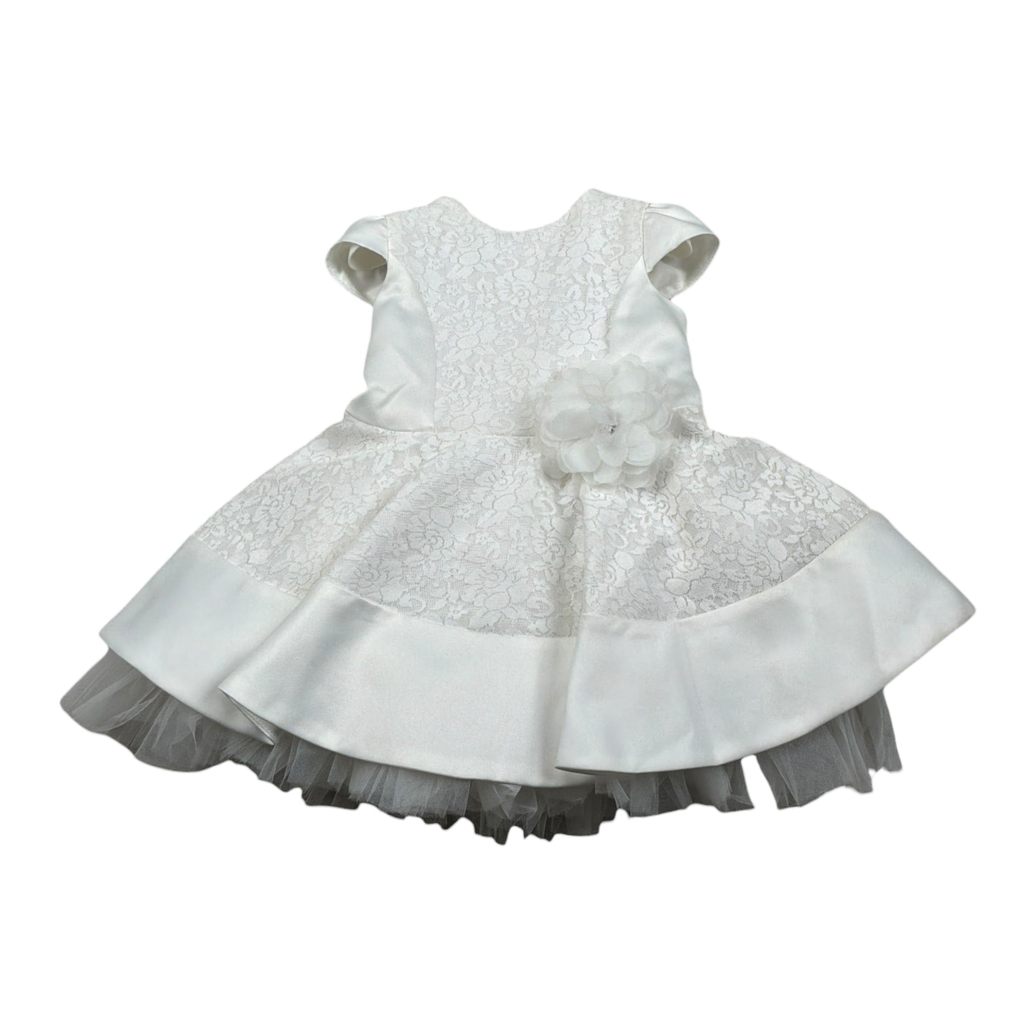 Petit Abito Mezza Manica tinta unita con Tulle Bianco per Neonata S2014013 BIANCO PETIT 
