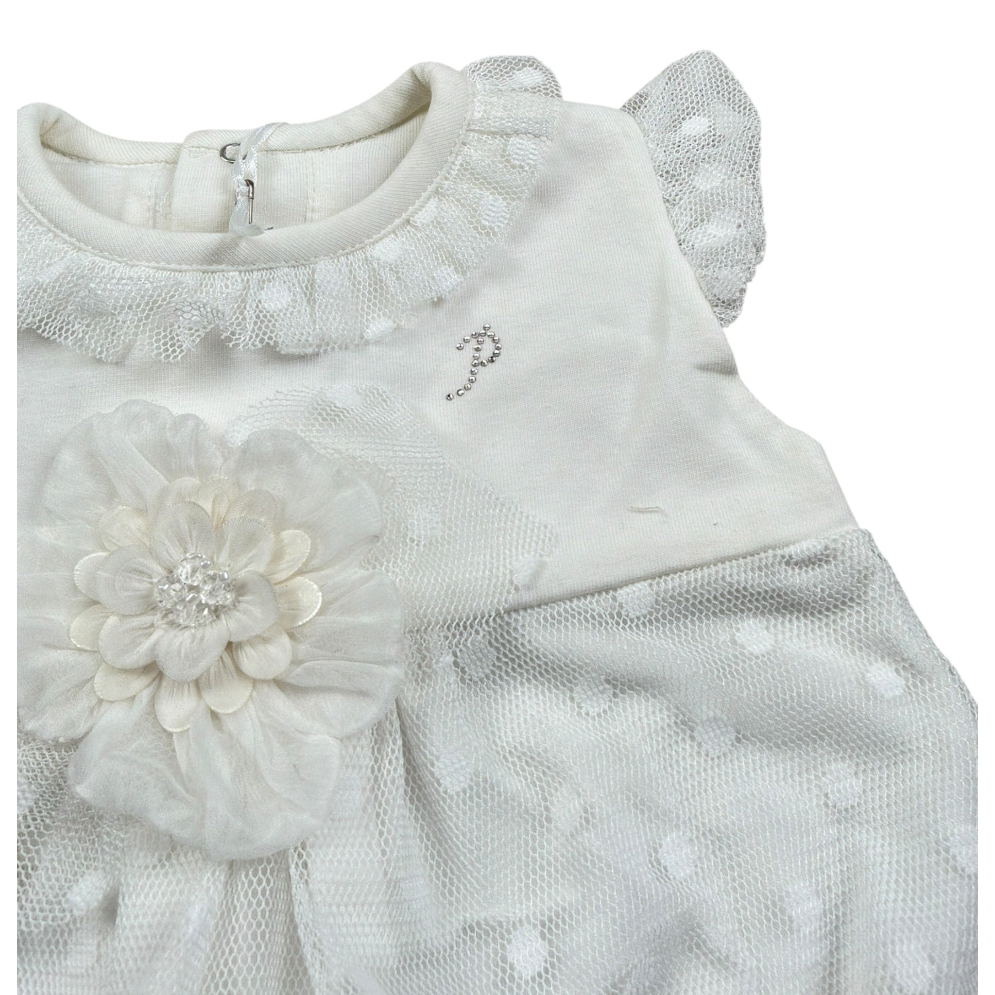 Petit Pagliaccetto Giromanica tinta unita con Tull Bianco per Neonata S7214562 BIANCO PETIT 