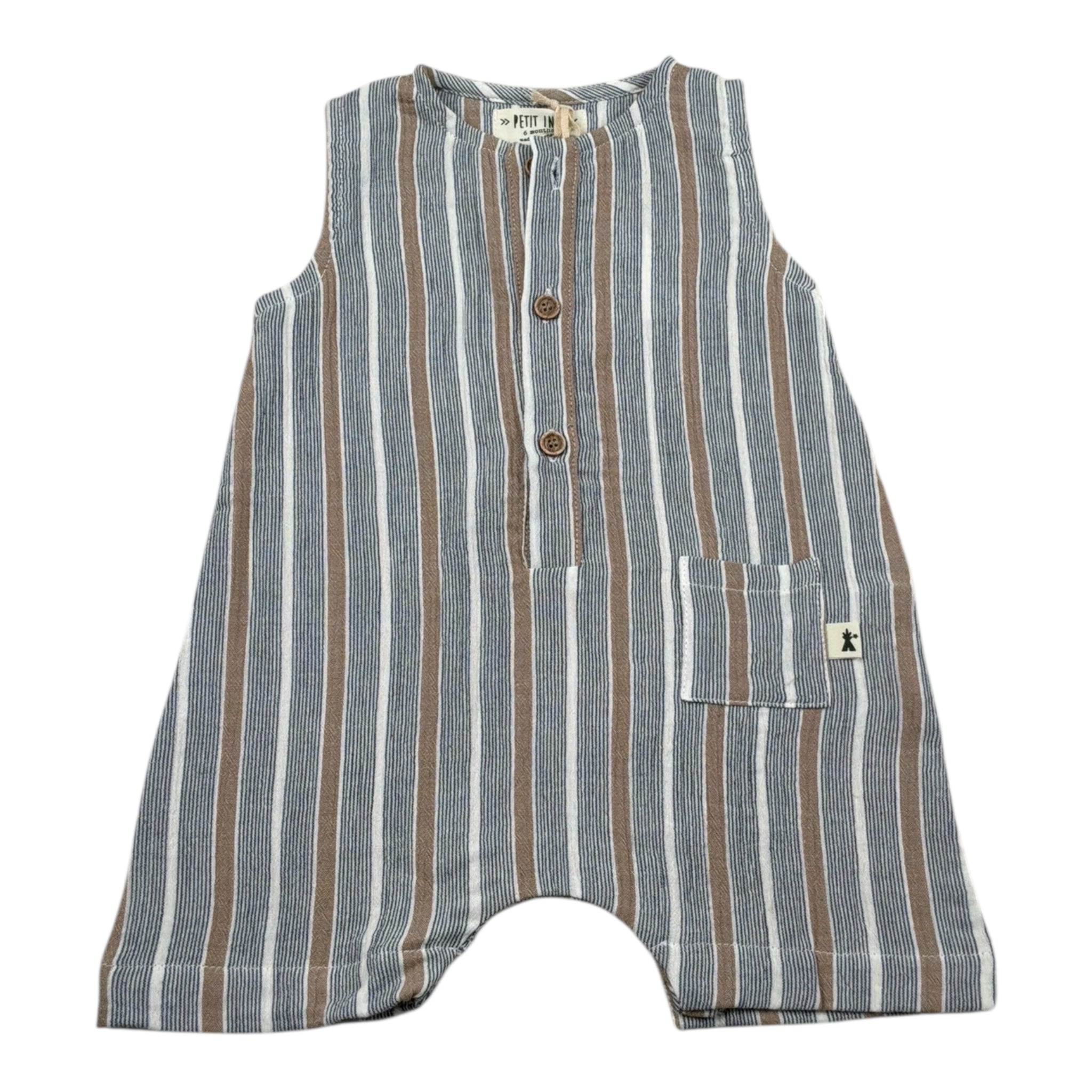 Petit Indi Pagliaccetti Tricolore con Fantasia A Righe Girmanica per Neonato SS25B1729 BLU PETIT INDI 