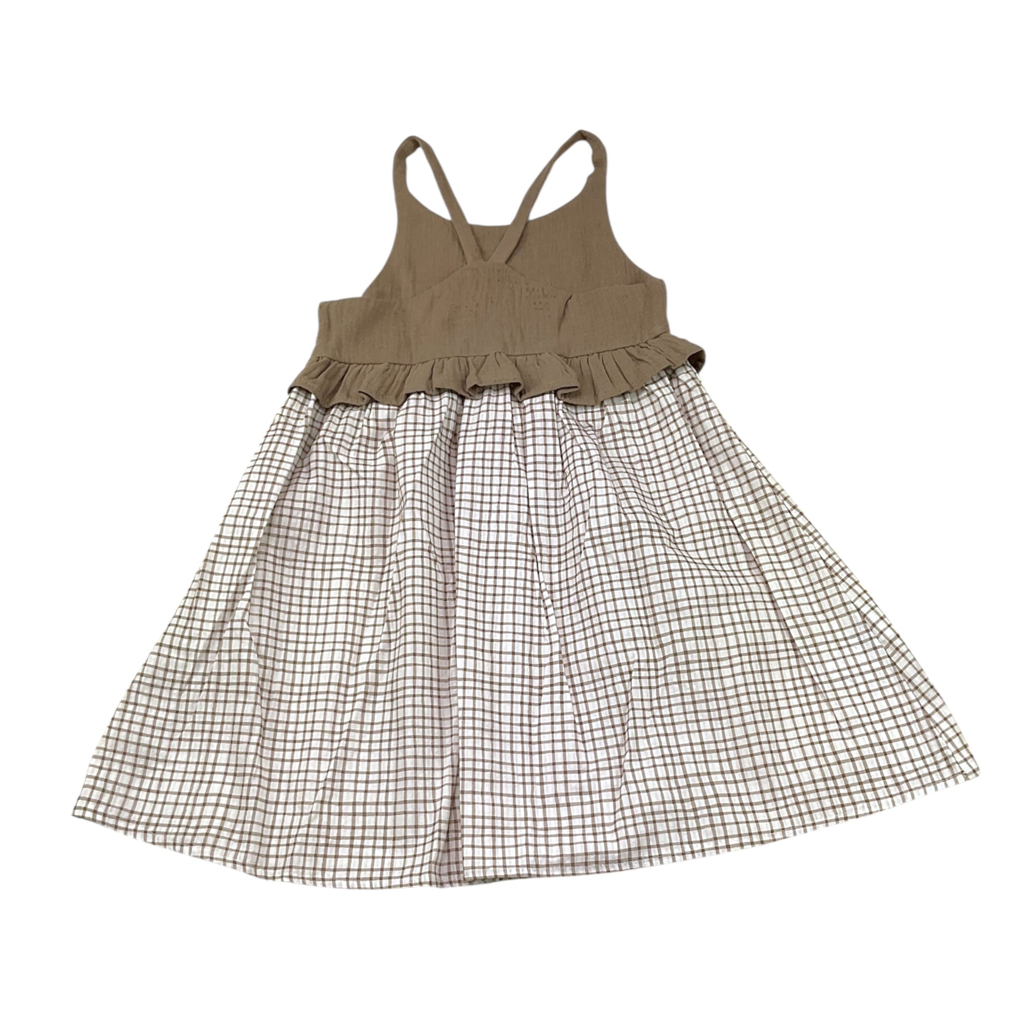 Petit Indi Abito Bicolore con Fantasia Quadri per Bambina SS25BK6527 BIANCO PETIT INDI 