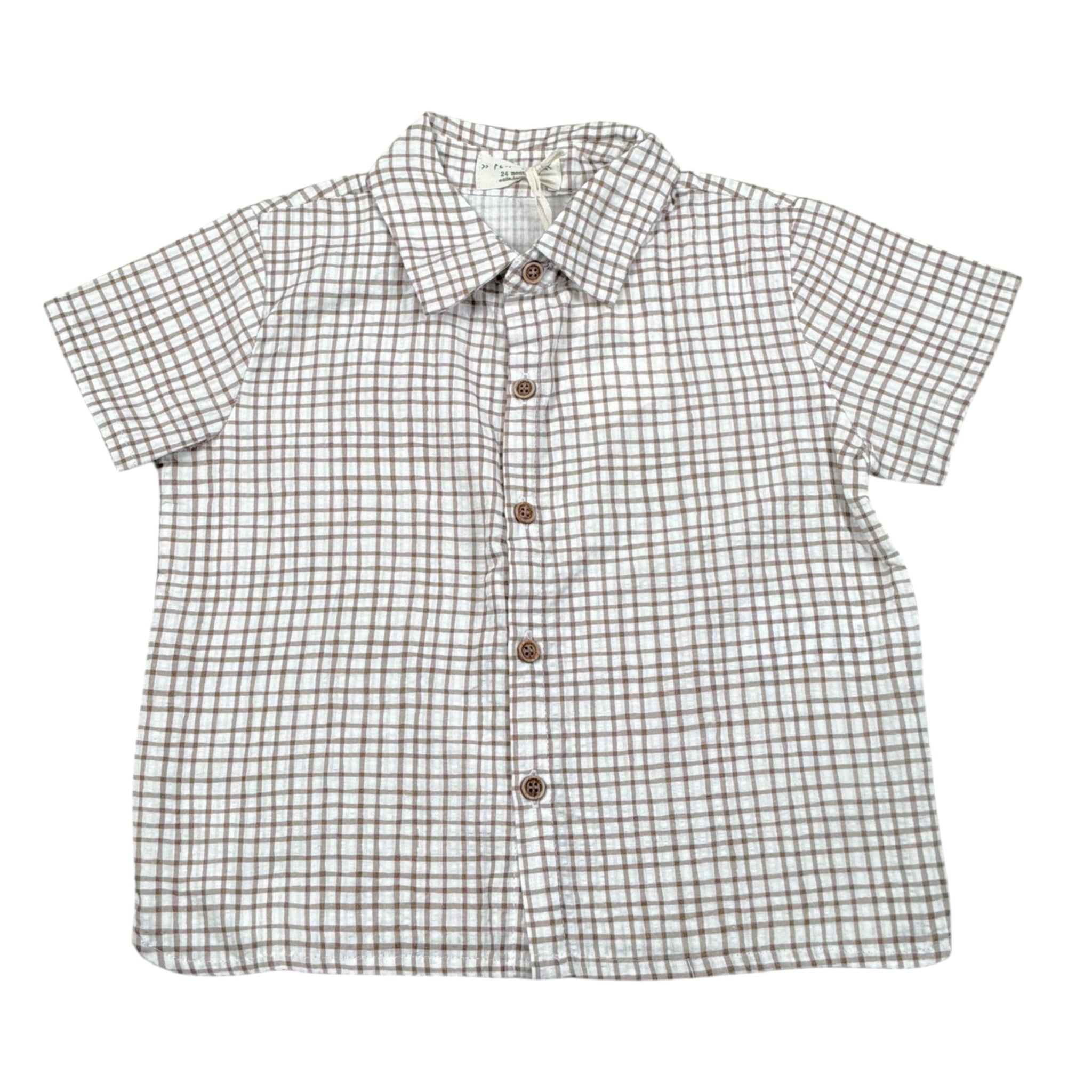 Petit Indi Camicia Tinta Unita con Fantasia A Quadri per Neonato SS25BK7427XN BIANCO PETIT INDI 