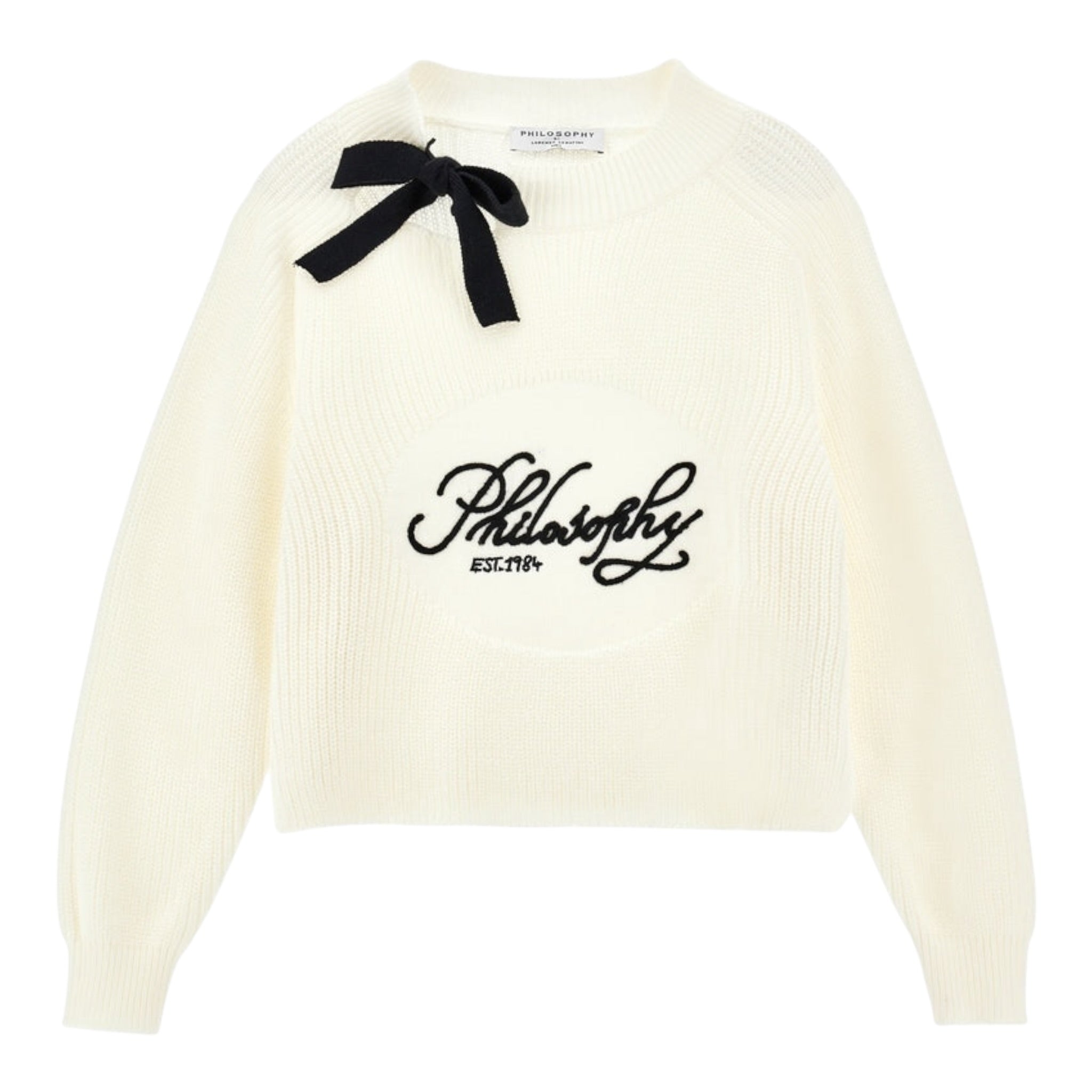 Philosophy Maglia Girocollo Tinta Unita con Logo per Bambina I9E610X PANNA PHILOSOPHY 