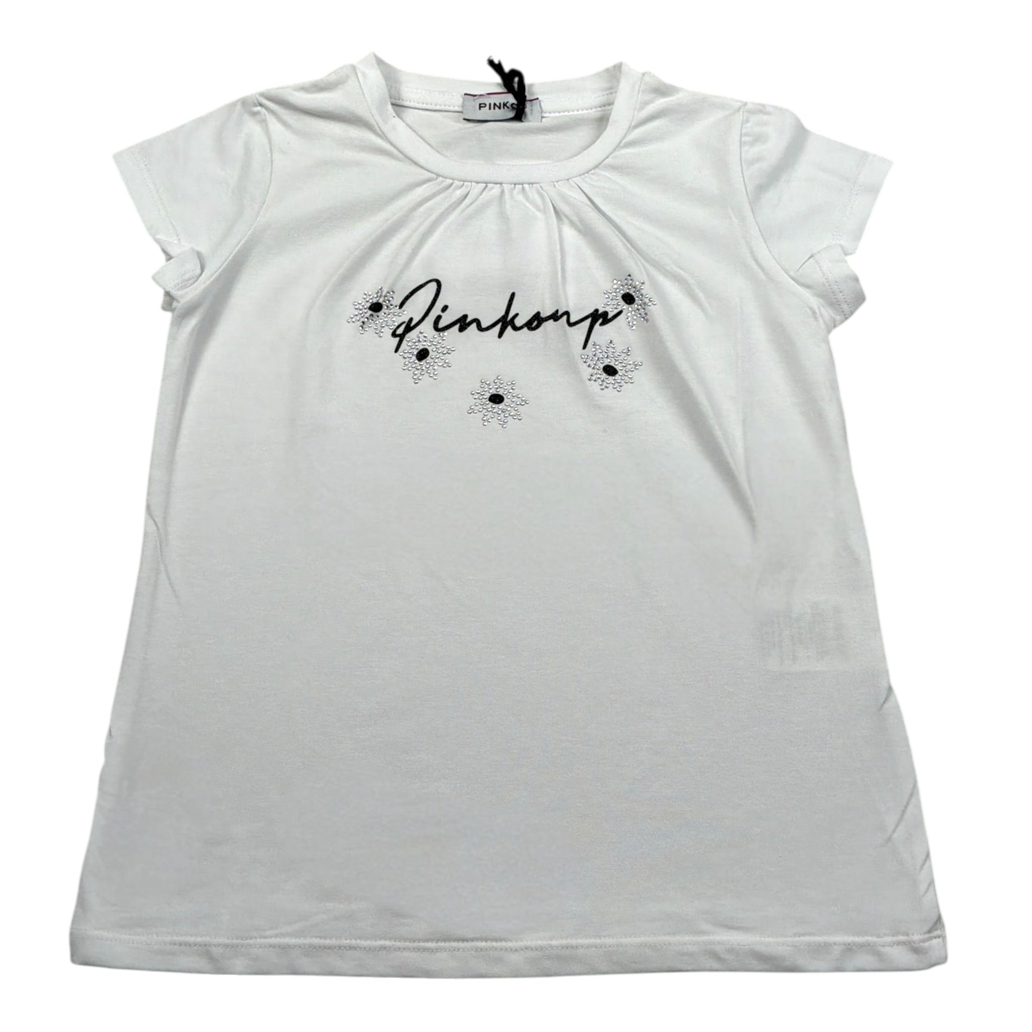 Pinko T-Shirt Girocollo tinta unita con Logo Bianco per Bambina 033294 BIANCO PINKO 