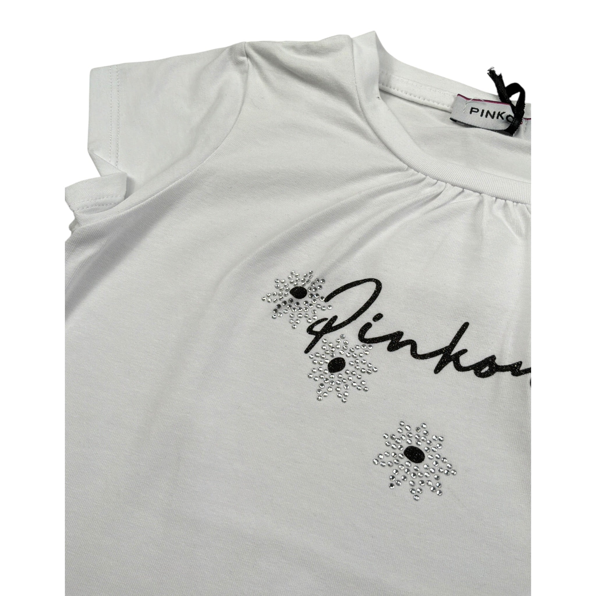 Pinko T-Shirt Girocollo tinta unita con Logo Bianco per Bambina 033294 BIANCO PINKO 