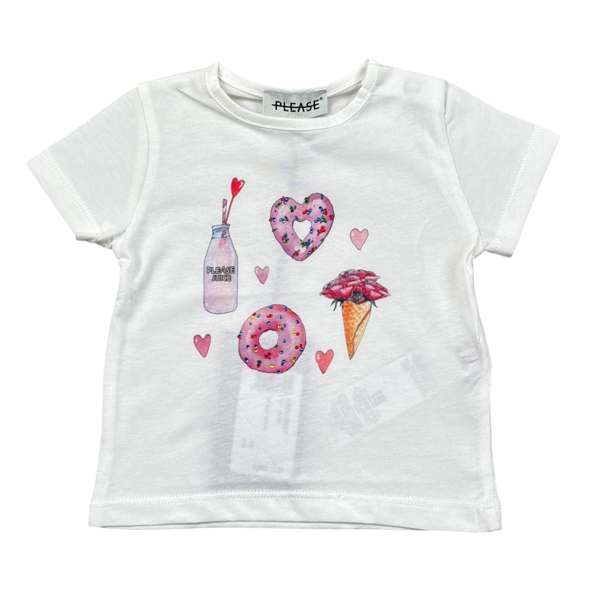 Please T-Shirt Girocollo tinta unita con Stampa Bianco per Neonata MBB3030G27 BIANCO PLEASE 