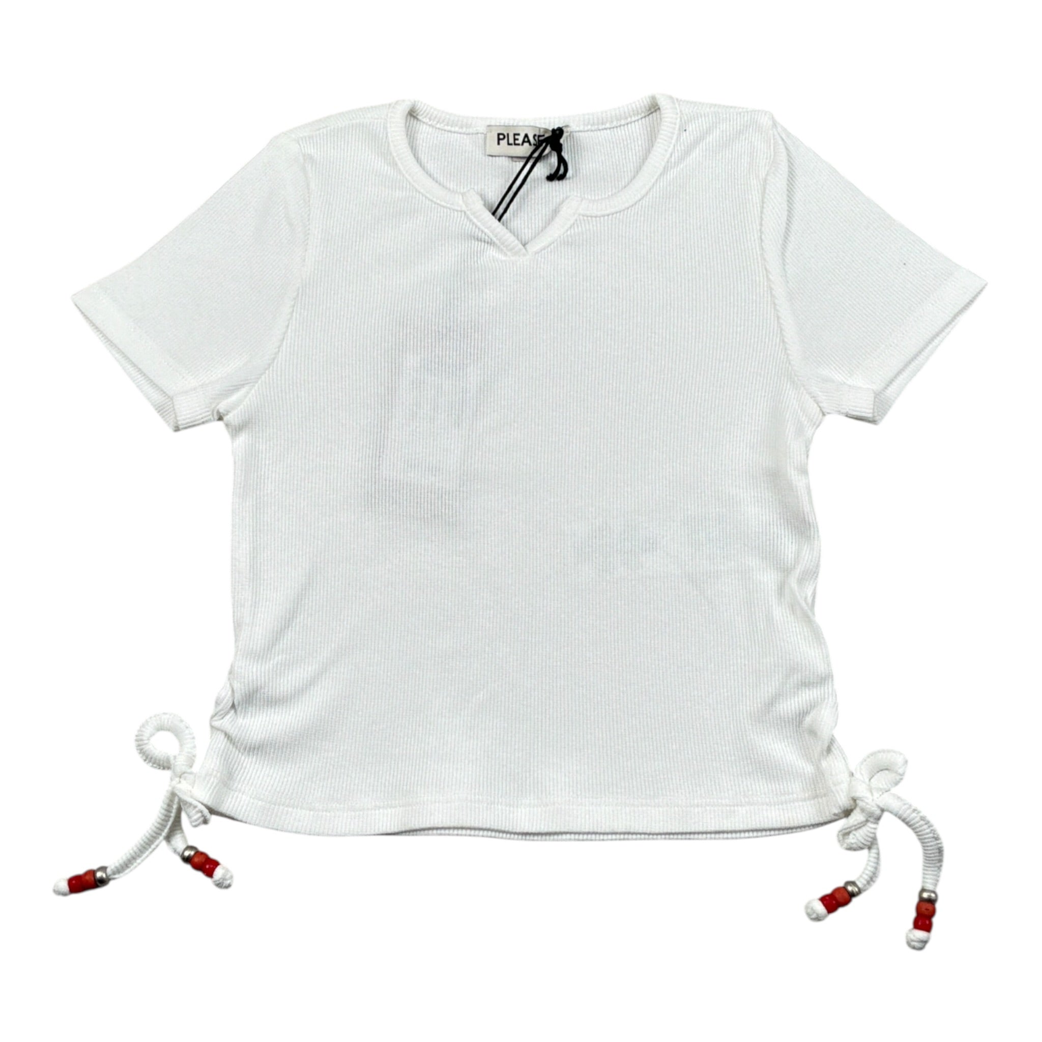 Please T-Shirt tinta unita con Elastico Bianco per Bambina MBC9072G72 BIANCO PLEASE 