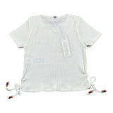Please T-Shirt tinta unita con Elastico Bianco per Bambina MBC9072G72 BIANCO PLEASE 