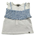 Please T-Shirt Girocoll Tinta Unita con Top per Neonata MQ02030G71 BIANCO/AZZURRO PLEASE 