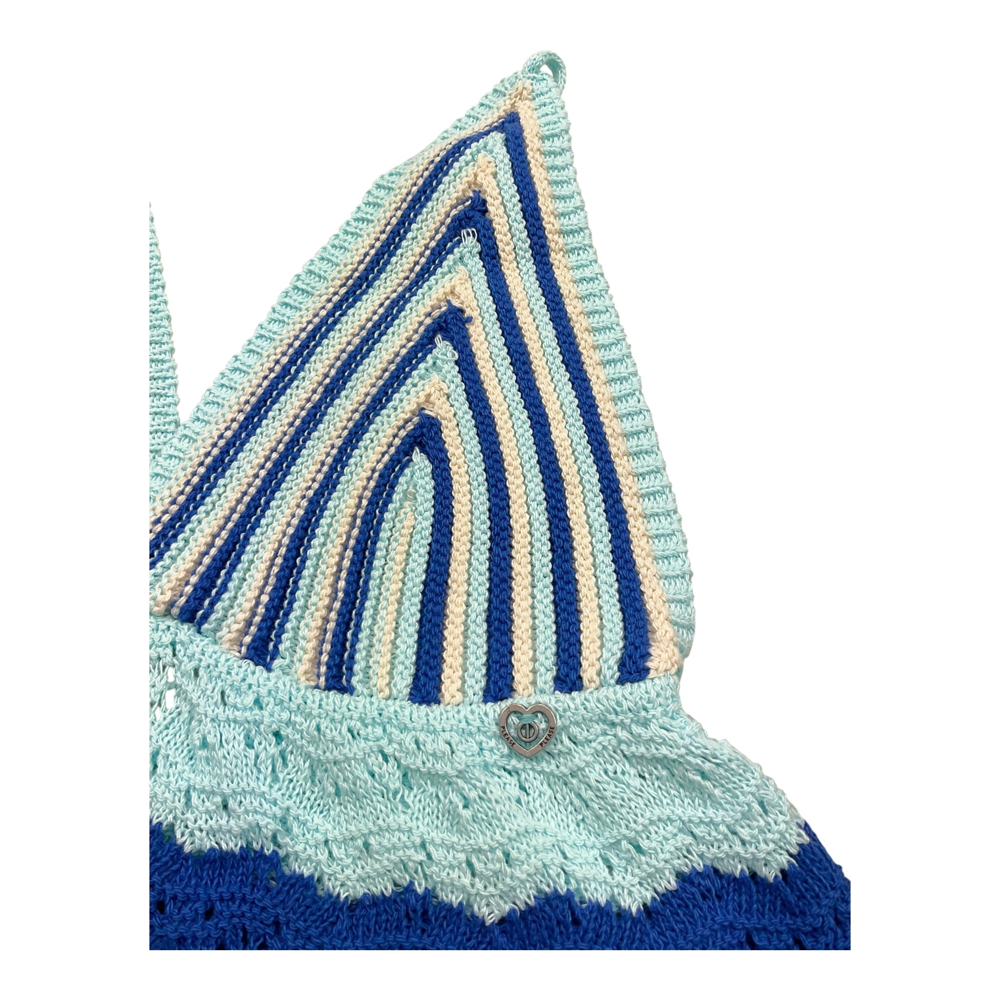 Please Top In Filo Tricolore con Bretelle per Bambina NB17230G72 AZZURRO PLEASE 