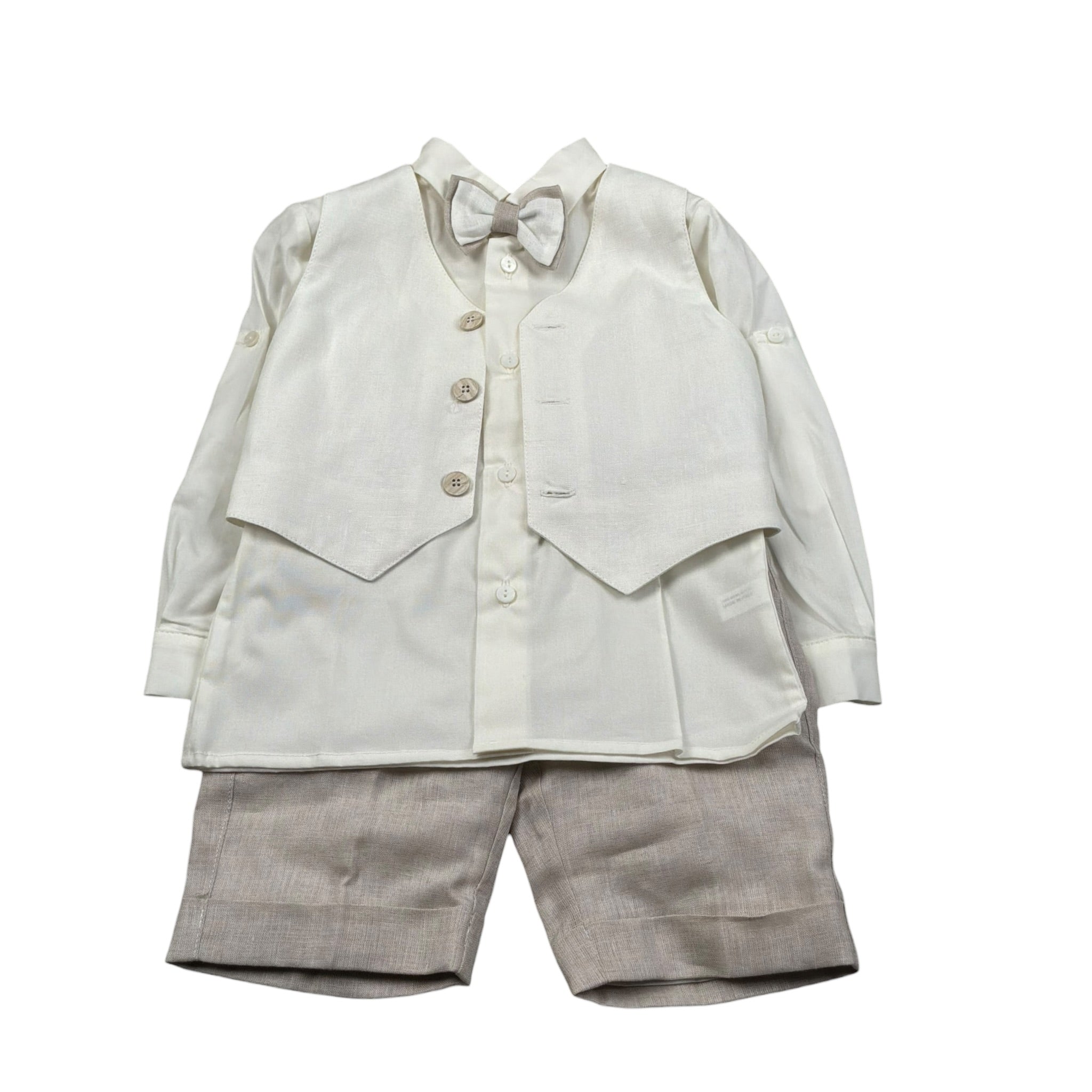 Pure Firenze Completo 4 Pezzi Camicia-Gilet-Bermuda-Papillon Panna per Neonato 11088 PANNA PURE FIRENZE 