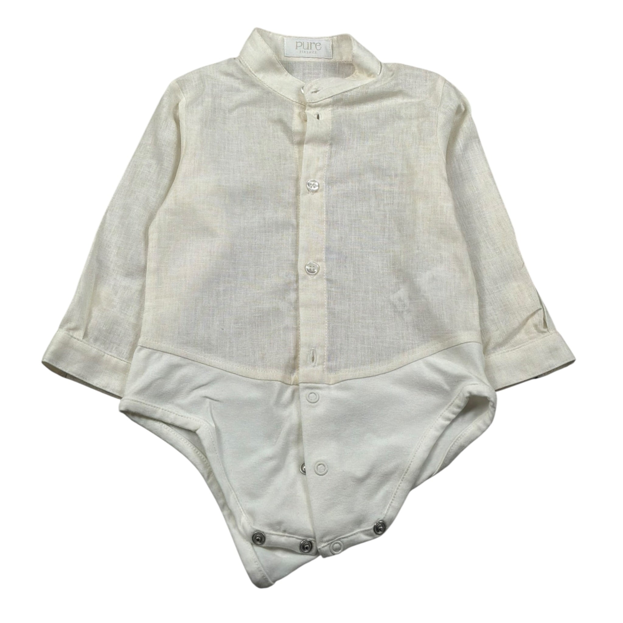 Pure Firenze Camicia Body tinta unita Manica Lunga Panna per Neonato PC01178 PANNA PURE FIRENZE 