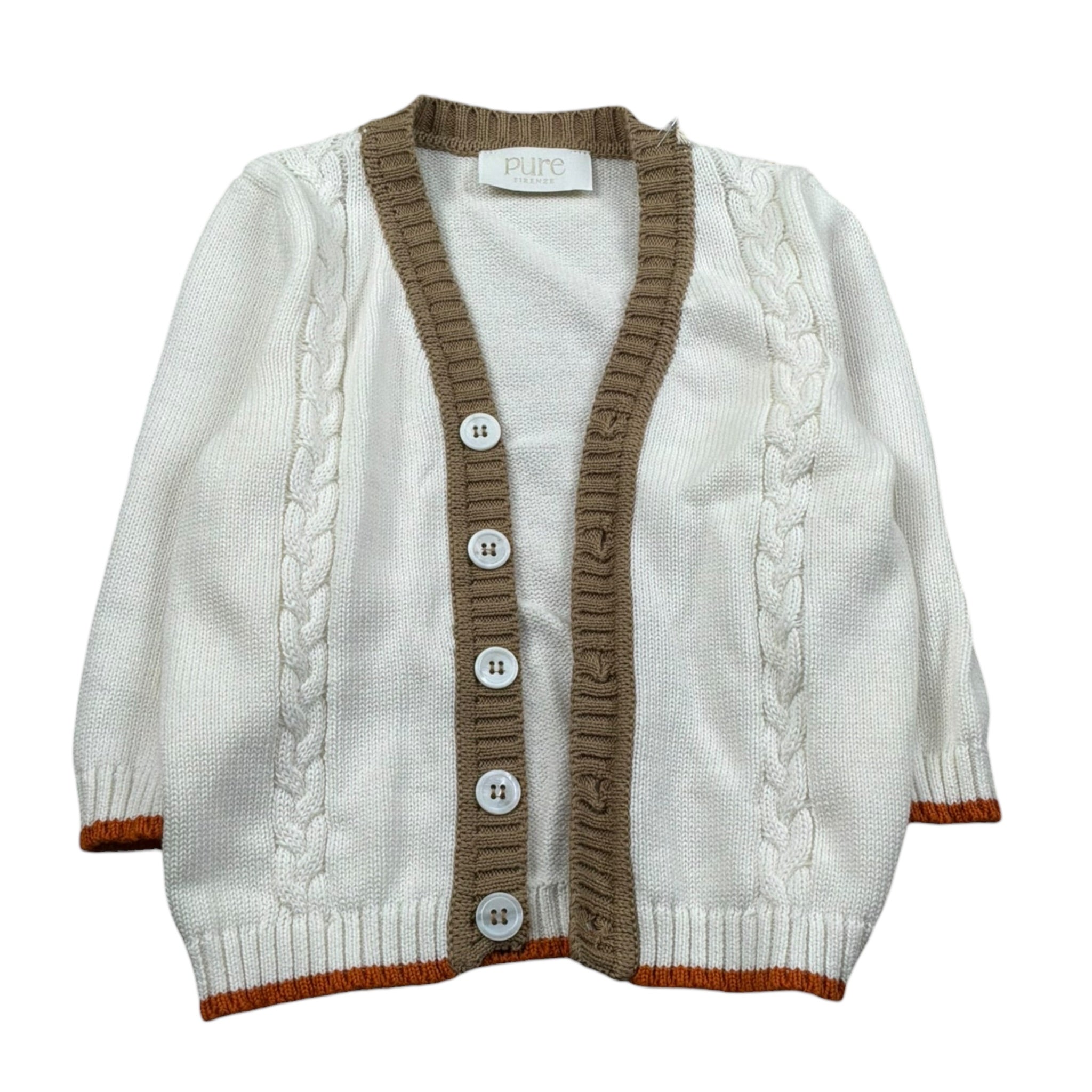 Pure Firenze Cardigan tinta unita con Profili In Contrasto Bianco per Neonato PC01617 BIANCO PURE FIRENZE 
