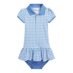 Ralph Lauren Set Abito-Coulotte Mezza Manica Tinta Unita con Fantasia Quadri per Neonata 310934880001 AZZURRO RALPH LAUREN 