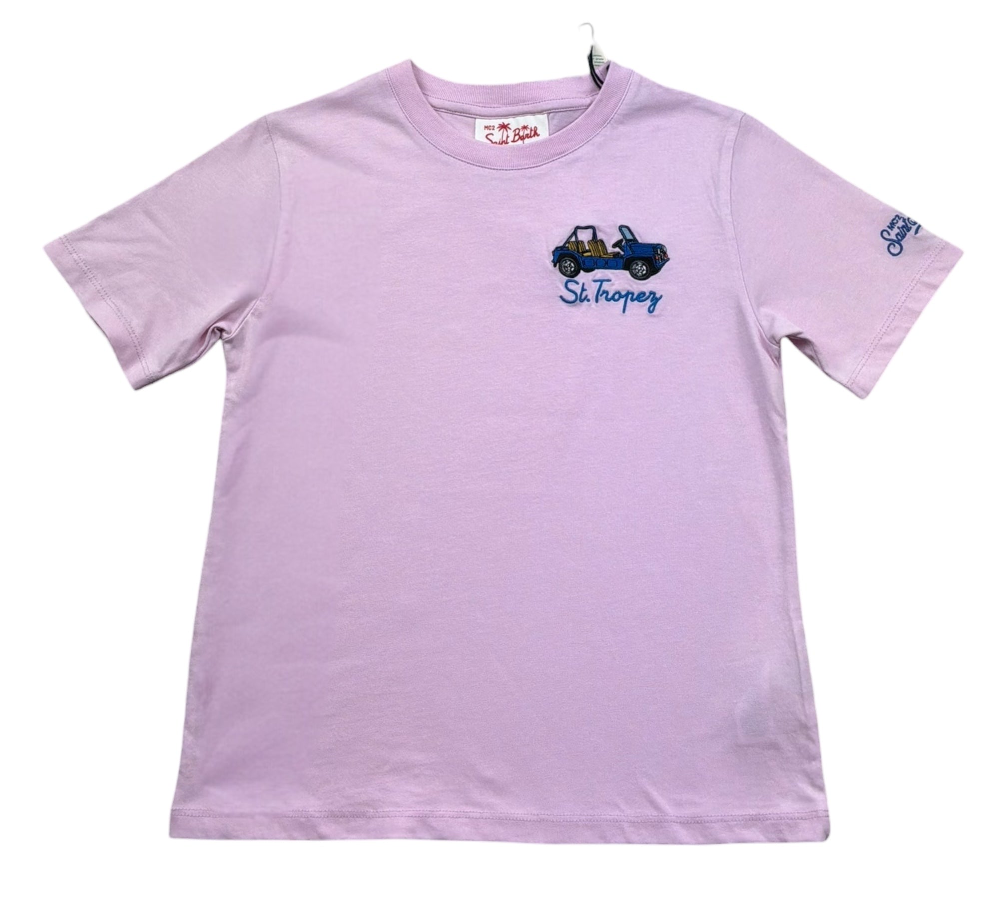 Saint Barth T-Shirt Girocollo Tinta Unita con Ricamo Auto per Bambino CARST ROSA SAINT BARTH 