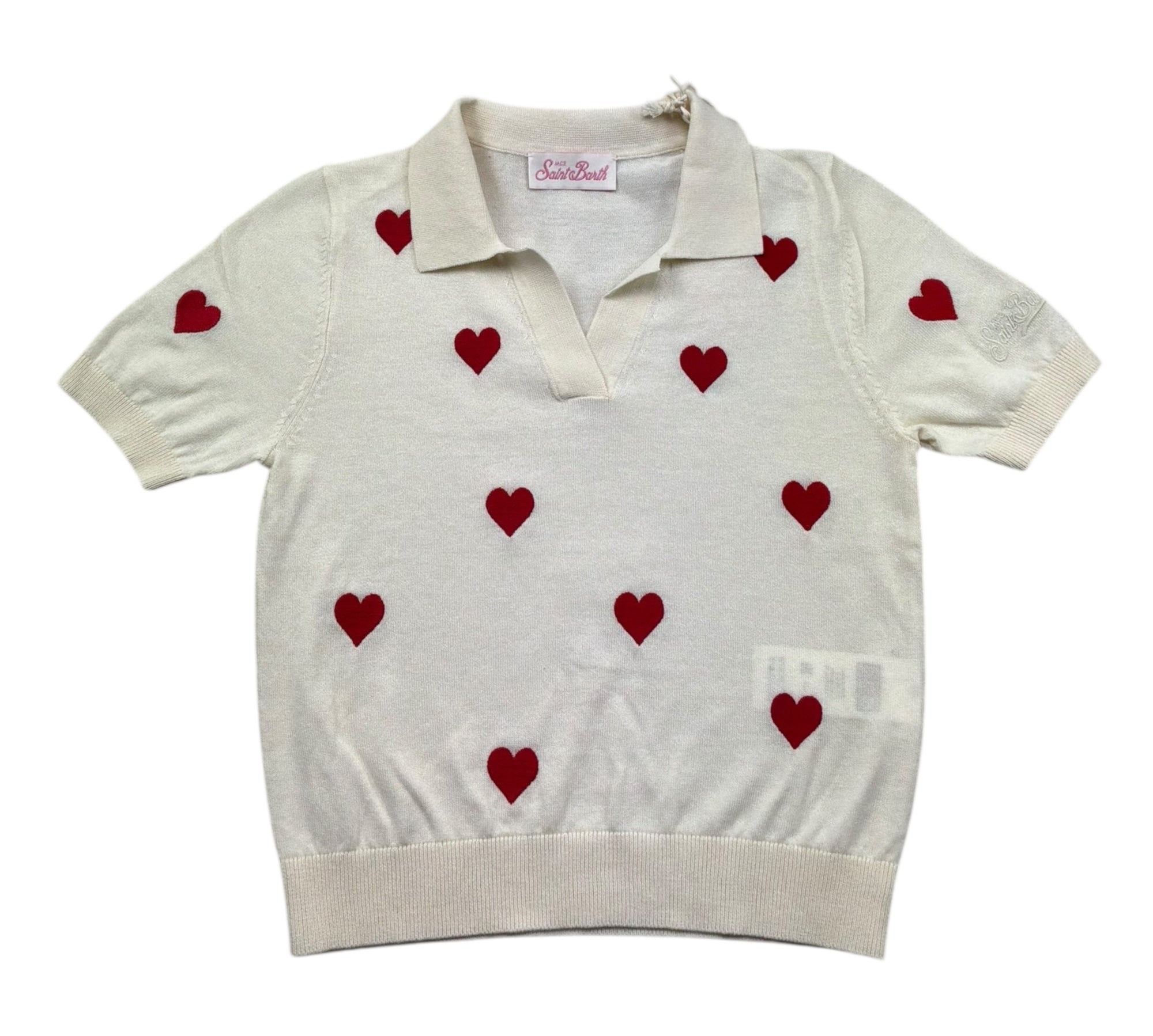 Saint Barth Polo Mezza Manica Tinta Unita con Ricami Cuori per Bambina EVONNE PANNA SAINT BARTH 