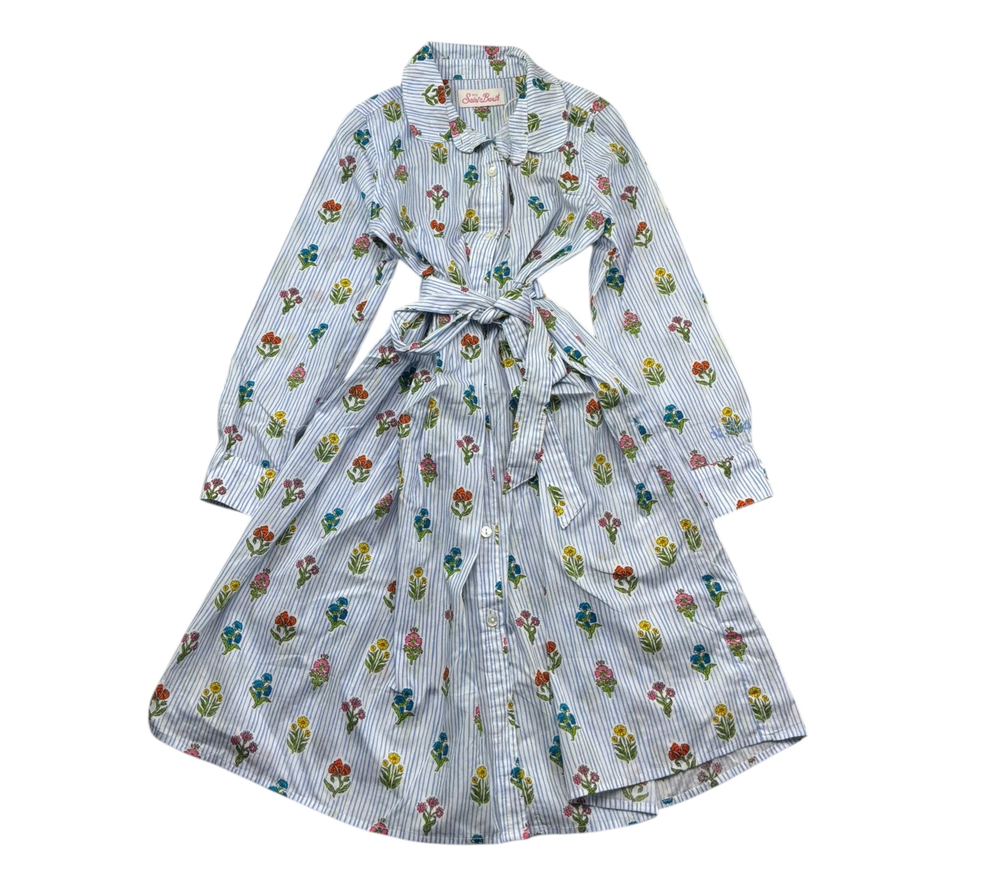 Saint Barth Abito Manica Lunga Fantasia A Righe per Bambina PHILIPA BIANCO SAINT BARTH 