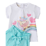 Sarabanda Completo 2 Pezzi T-Shirt-Short Bicolore per Neonata 0B236XN BIANCO/AZZURRO SARABANDA 