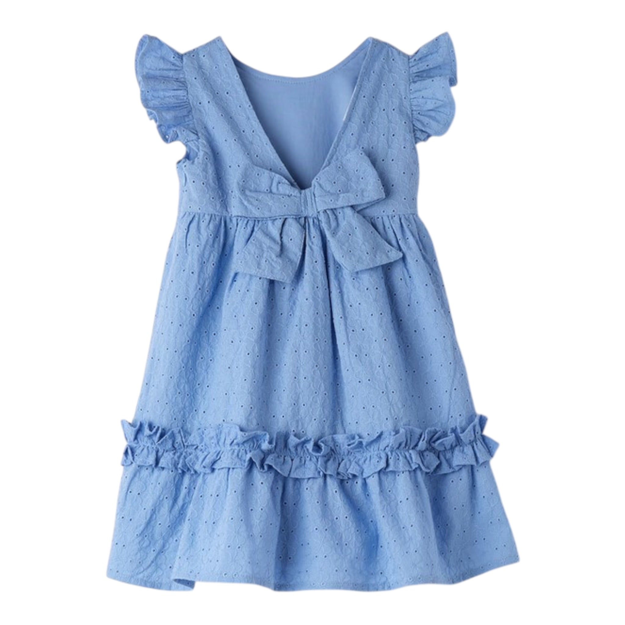 Sarabanda Abito Giromanica Traforato Tinta Unita per Bambina 0B339XX AZZURRO SARABANDA 
