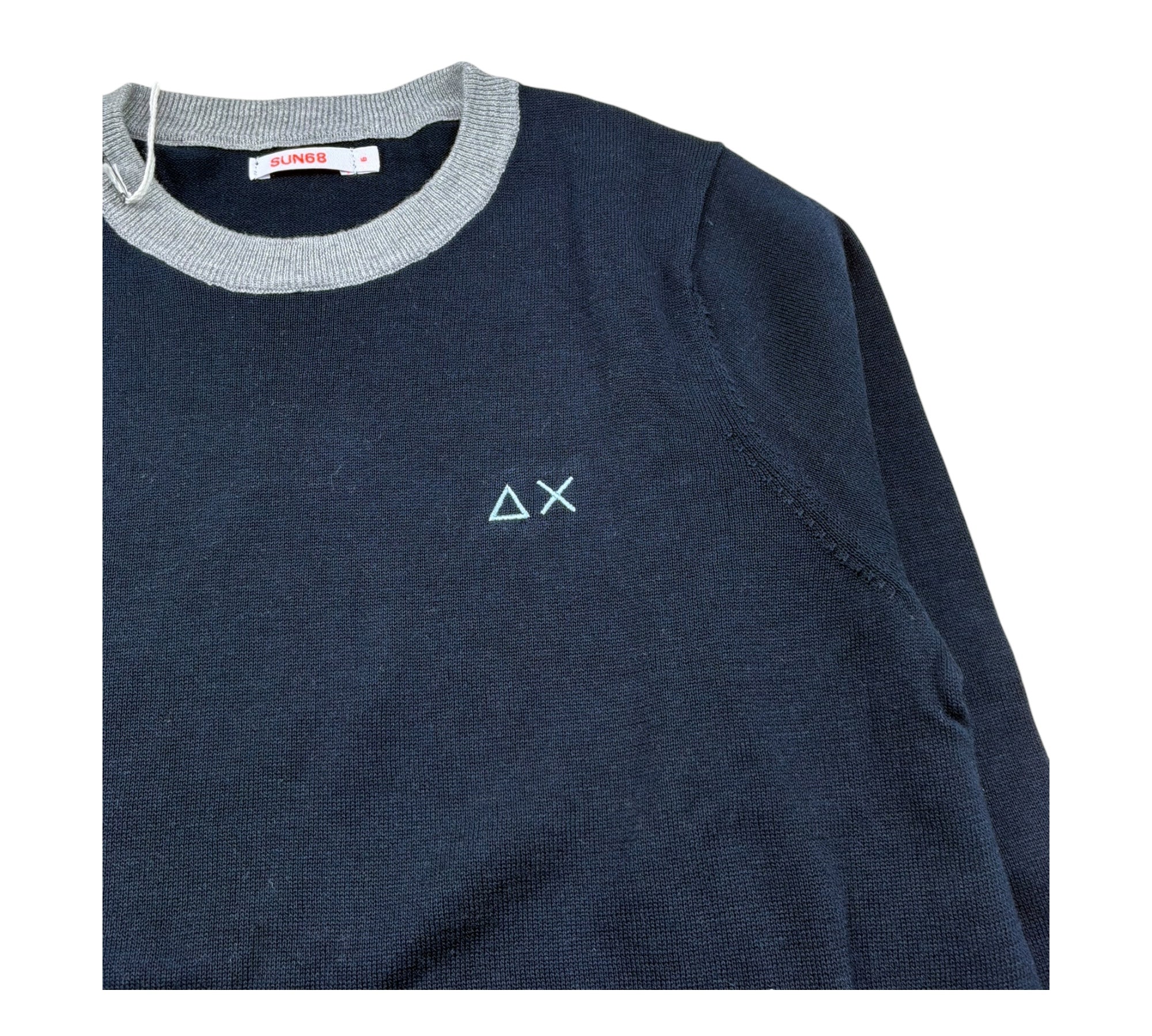 Sun68 Maglia Girocollo Tinta Unita con Logo per Bambino K32307 BLU SUN68 