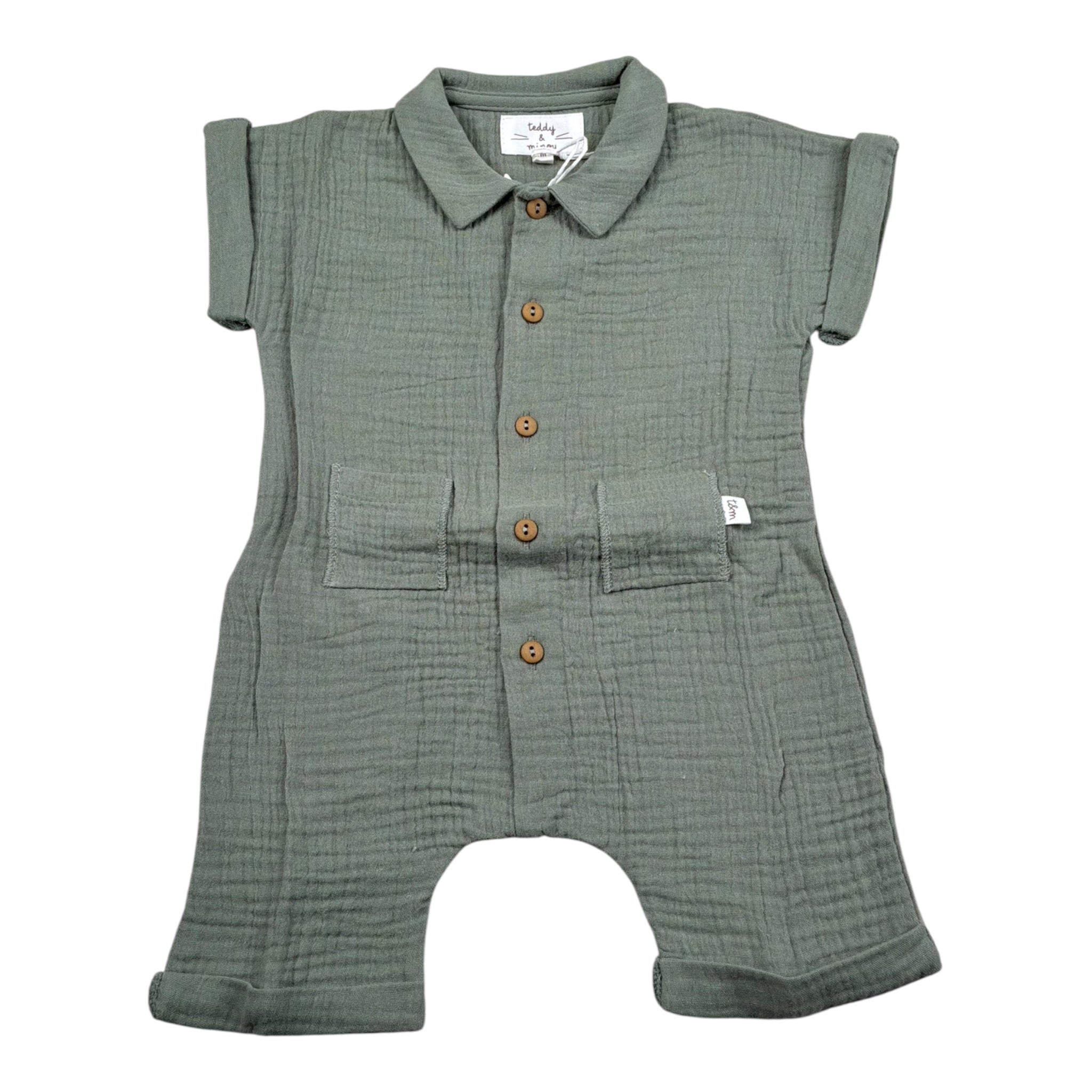 Teddy E Minou Pagliaccetto Mezza Manica Tinta Unita per Neonato E25TU008C0070XX VERDE TEDDY E MINOU 